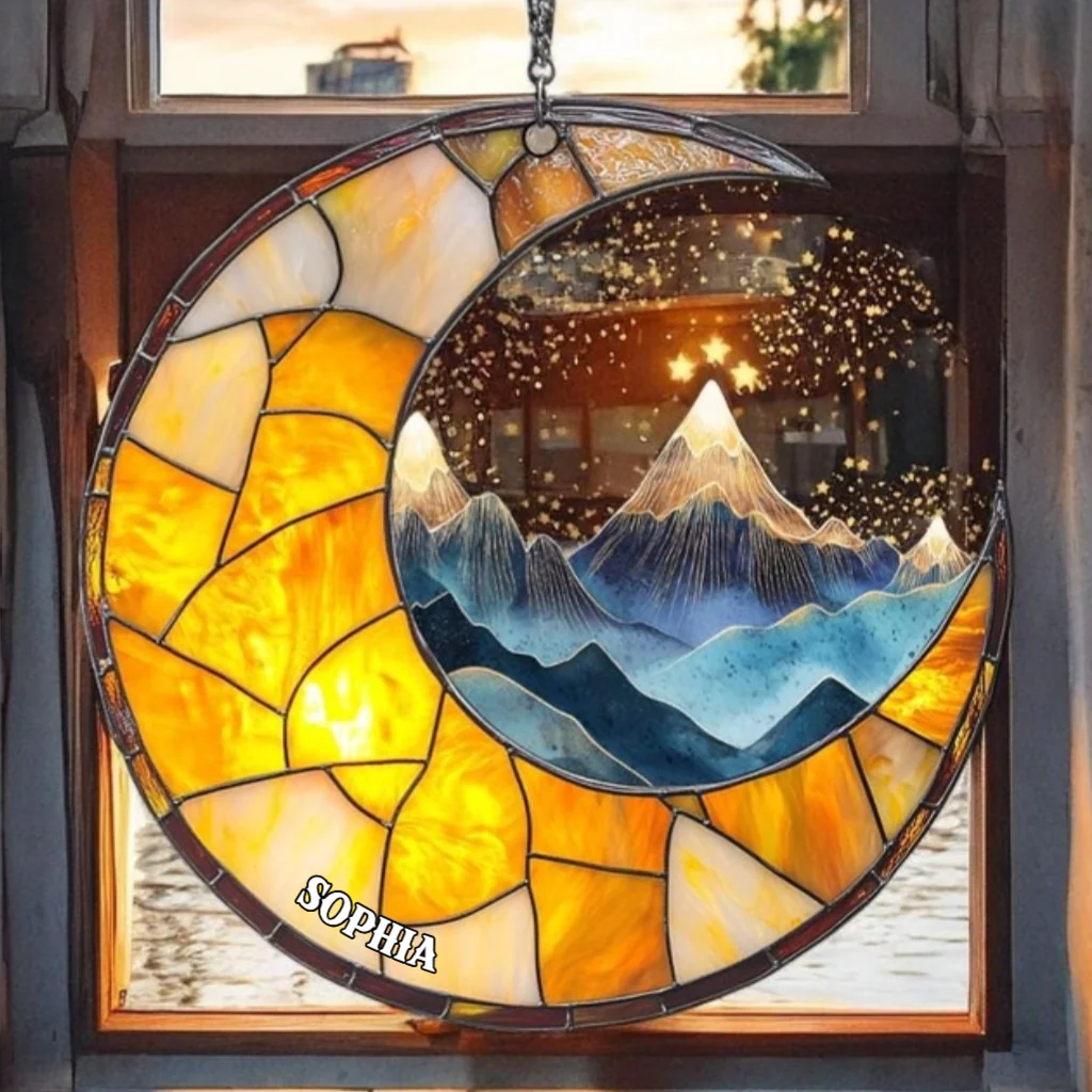 Night Court Moon and Mountain - Personalized Window Hanging Suncatcher Ornament - Christmas Gift For Book Lovers, Readers HH01 - Image 2