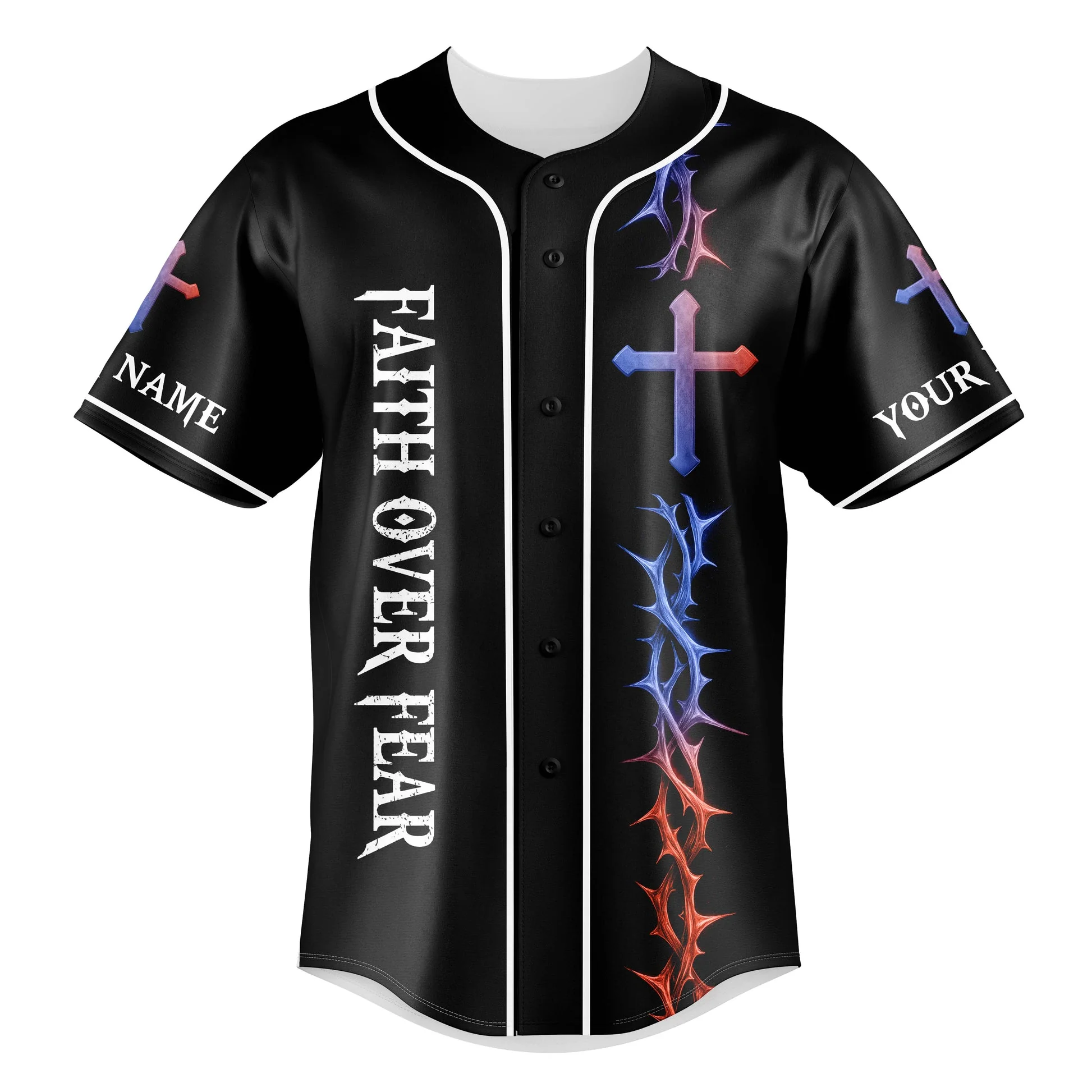 No Matter The Storm May Your Faith Be Stronger Than Your Fear Custom Name Baseball Jersey - Christant Gift For Him - Image 2