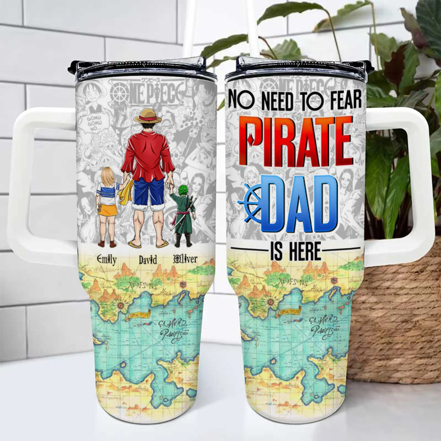 One Piece No Need To Fear Pirate Dad Is Here - Gift For Father's Day, Dad, Husband - Personalized 40oz Tumbler Cup With Straw CL11 NA94 - Image 2
