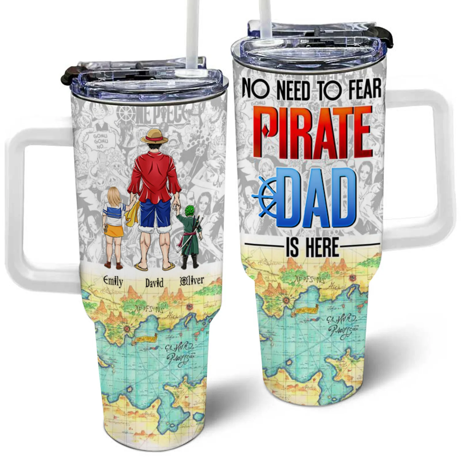 One Piece No Need To Fear Pirate Dad Is Here - Gift For Father's Day, Dad, Husband - Personalized 40oz Tumbler Cup With Straw CL11 NA94 - Image 3