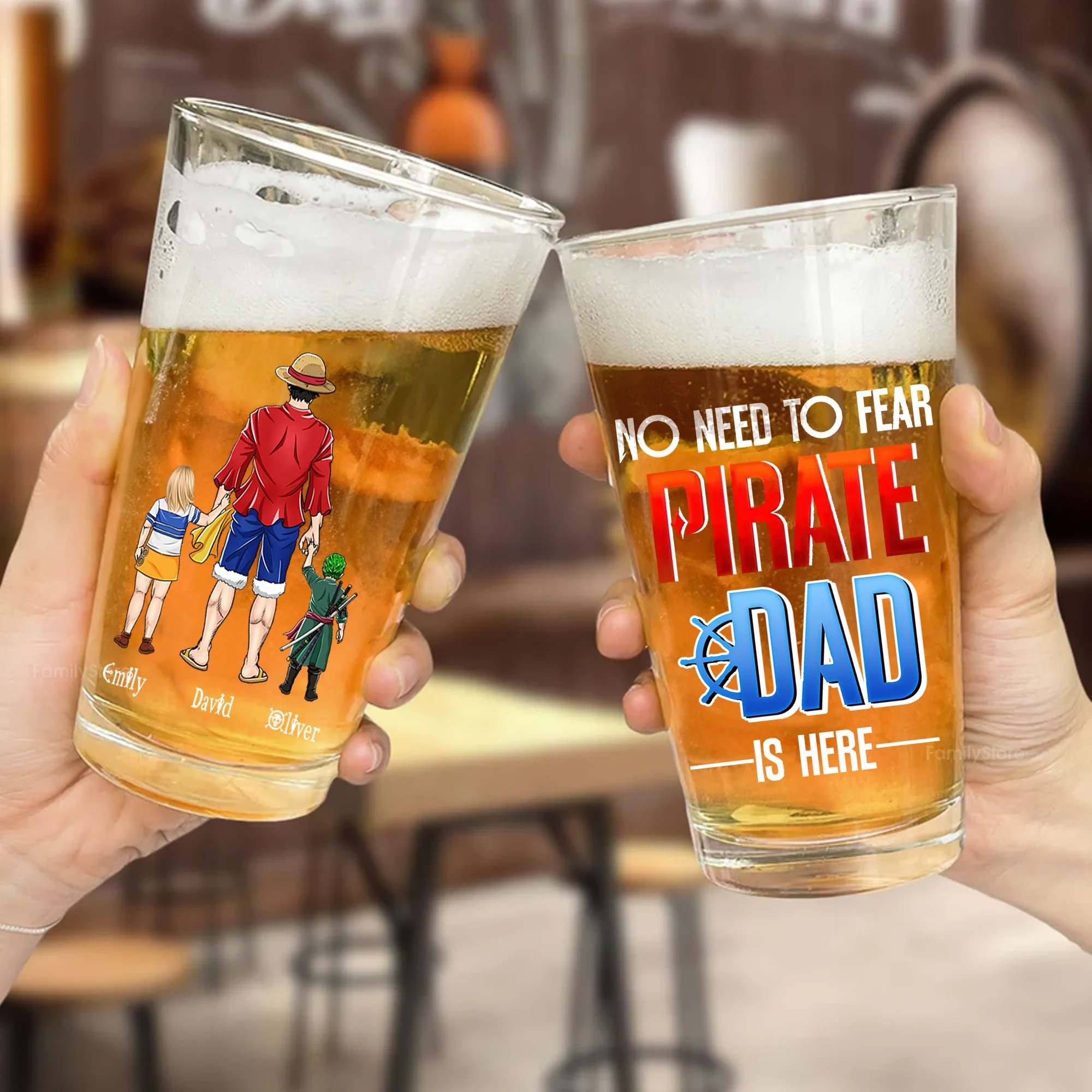 No Need To Fear Pirate Dad Is Here - Personalized Beer Glass - Gift for Dad, Grandpa, Husband | CL11.V1 NH96 - Image 2
