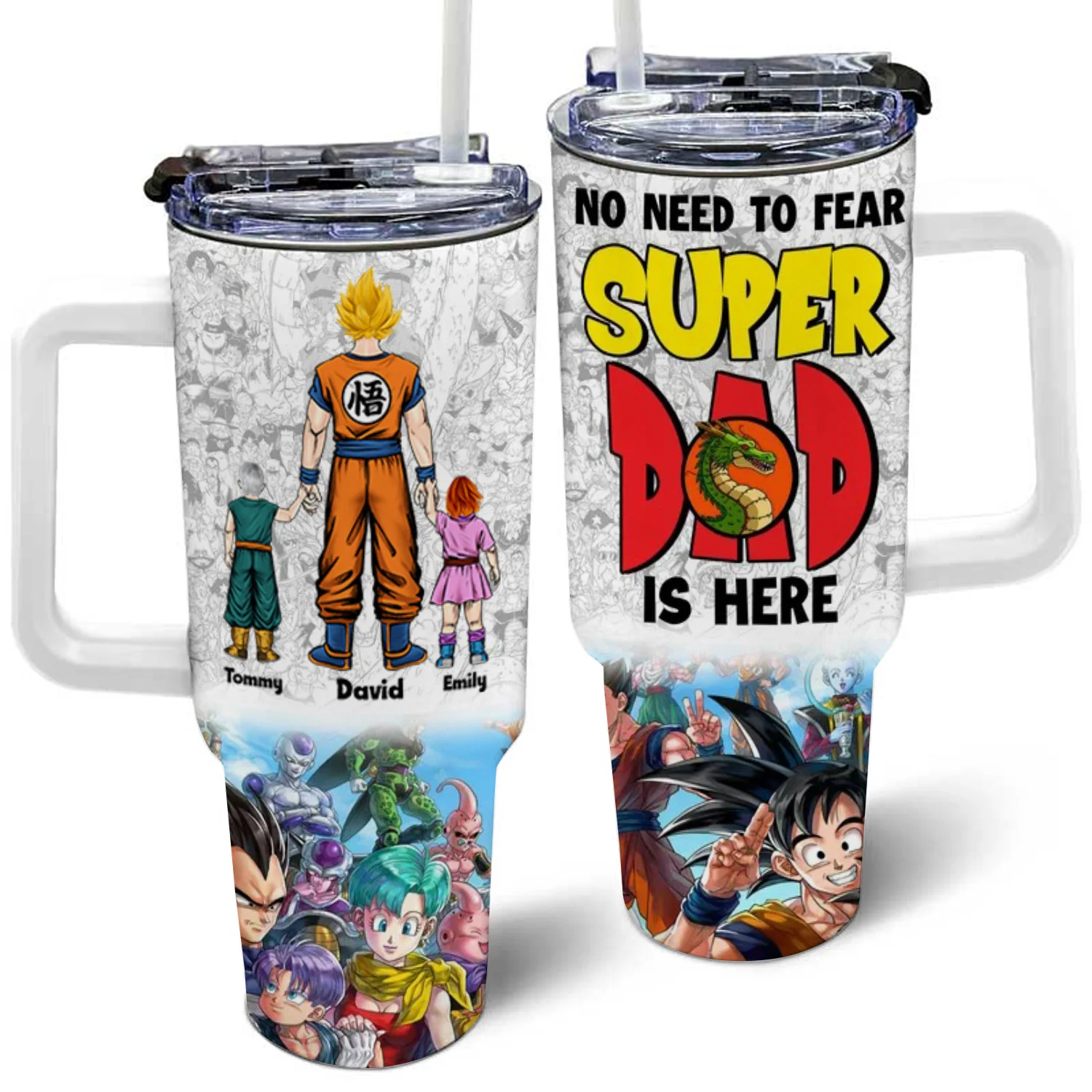 No Need To Fear Saiyan Dad Is Hear - Gift For Father's Day - Personalized 40oz Tumbler Cup With Straw - Image 3