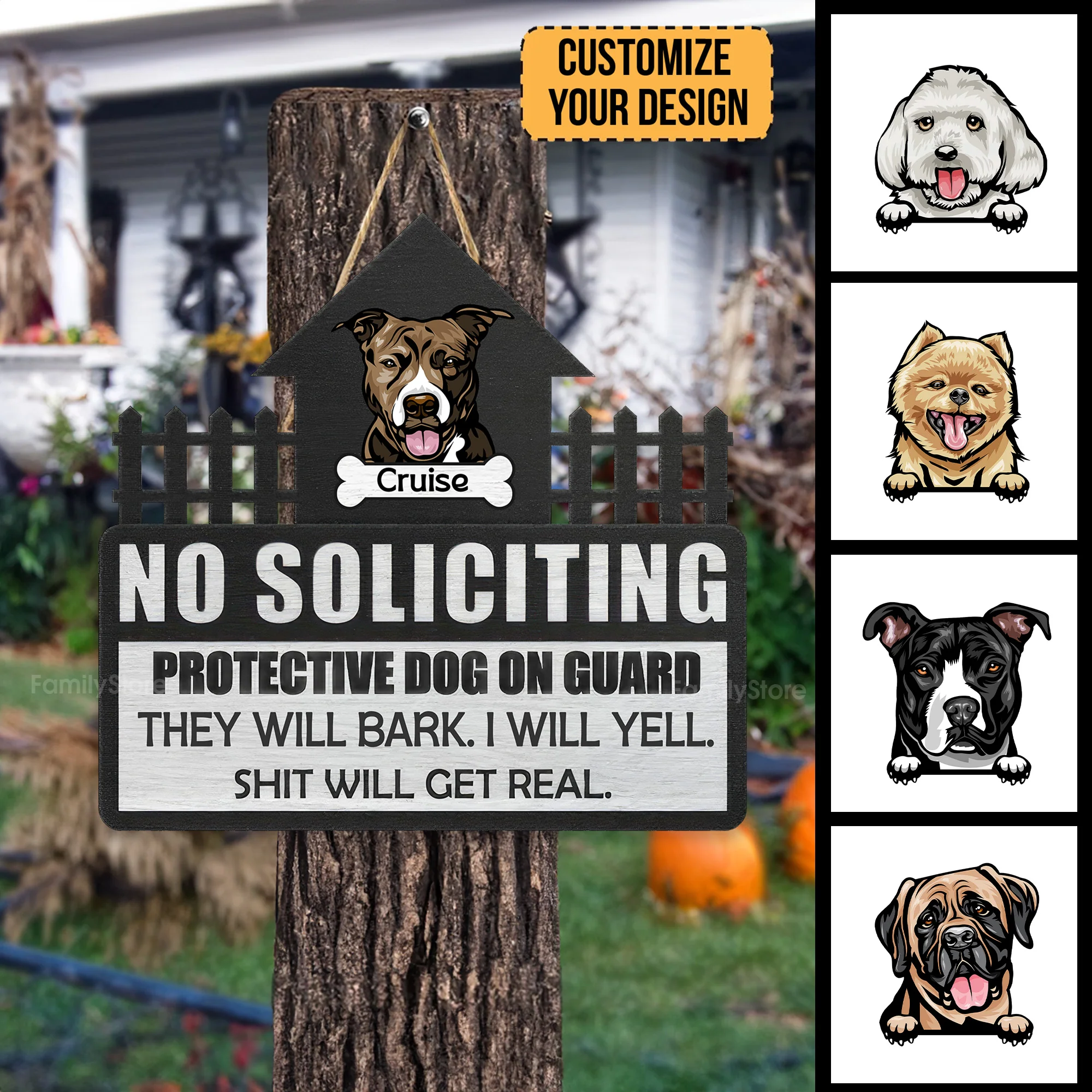 No Soliciting Protective Dogs On Guard - Personalized Custom Shaped Wood Sign - Gift For Dog Lovers | CLP13 NA94 - Image 2