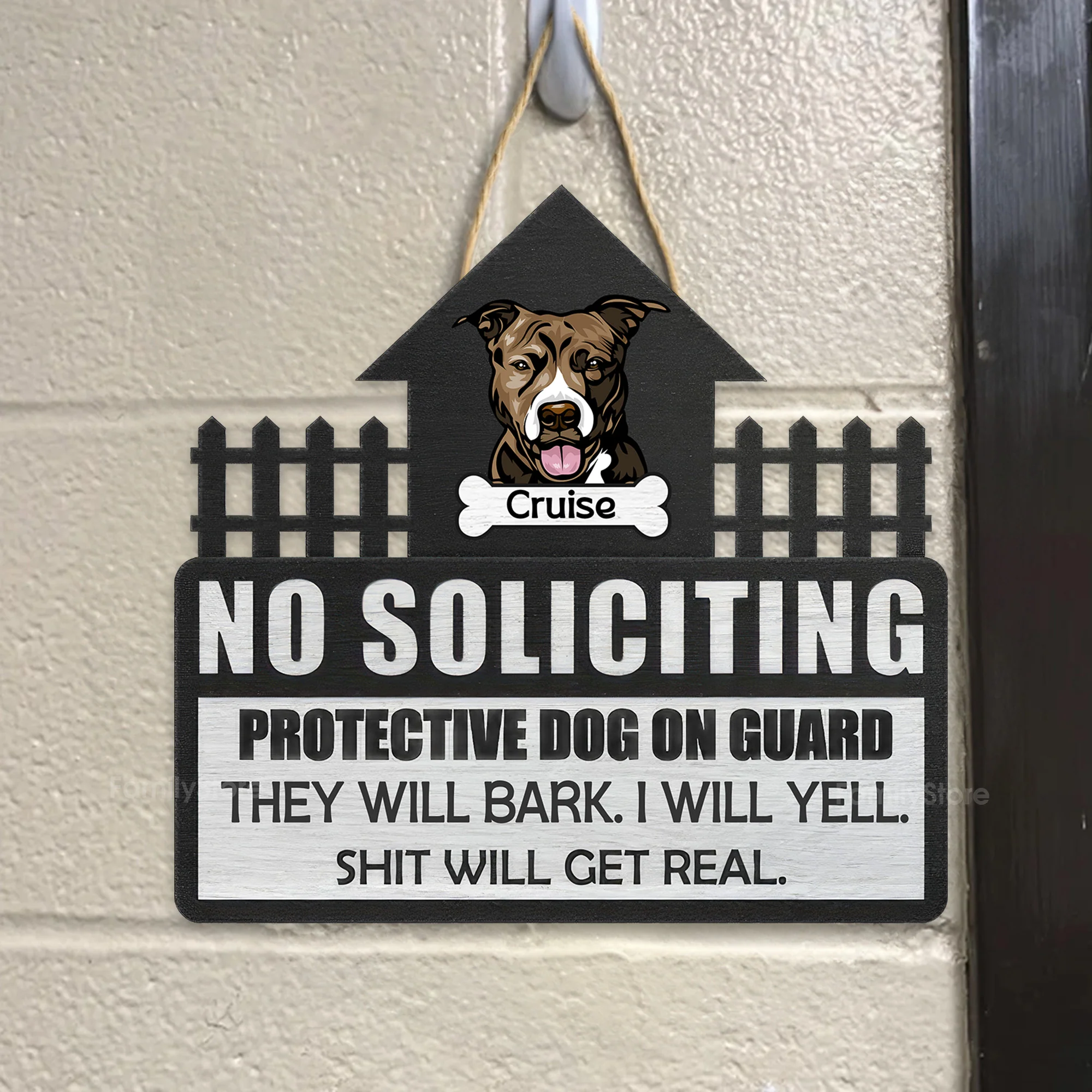 No Soliciting Protective Dogs On Guard - Personalized Custom Shaped Wood Sign - Gift For Dog Lovers | CLP13 NA94 - Image 3