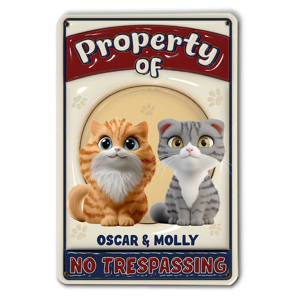 No Trespassing Version Cartoon Cat - Personalized 3D Inflated Effect Metal Sign - Gift For Cat Lovers | CLP15 NA94