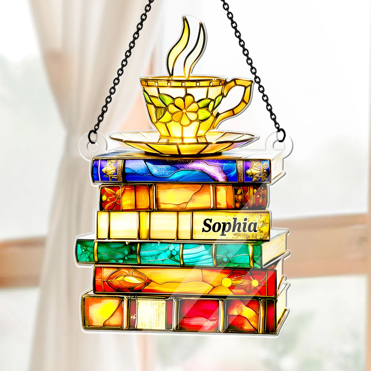 Nostalgic Books And Tea - Personalized Acrylic Suncatcher - Gift For Book Lovers HH01 - Image 5