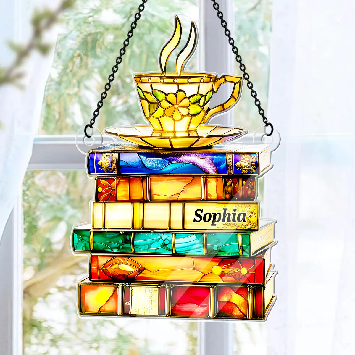 Nostalgic Books And Tea - Personalized Acrylic Suncatcher - Gift For Book Lovers HH01 - Image 6