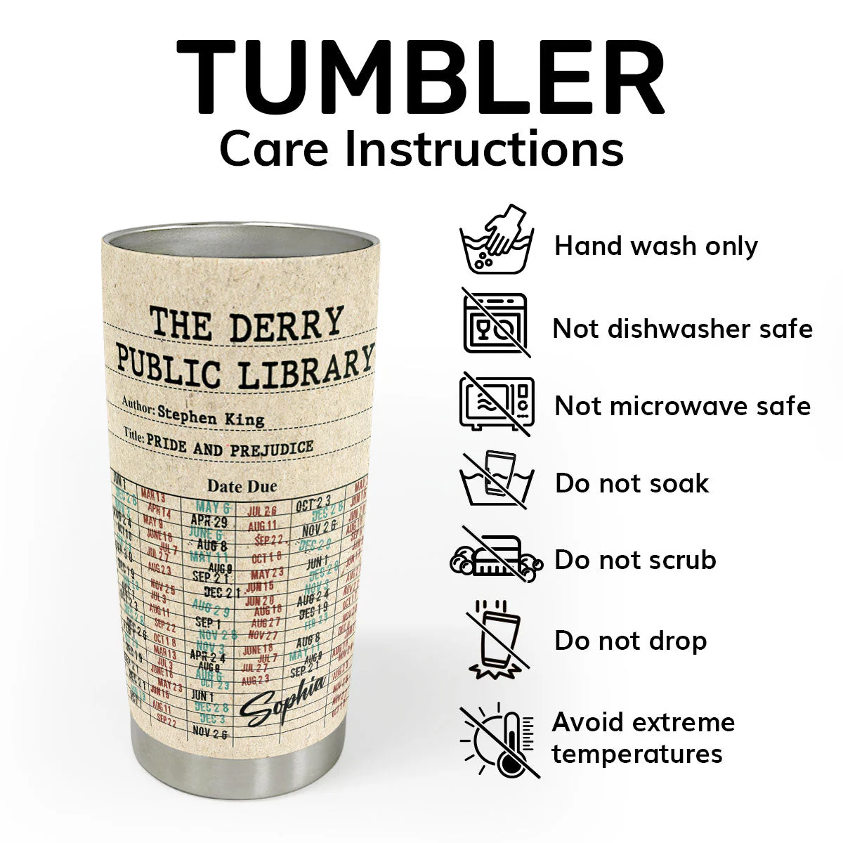 Nostalgic Library Due Date Card - Personalized Stainless Steel Tumbler - Gift For Reader, Book Lover |HH01 - Image 5