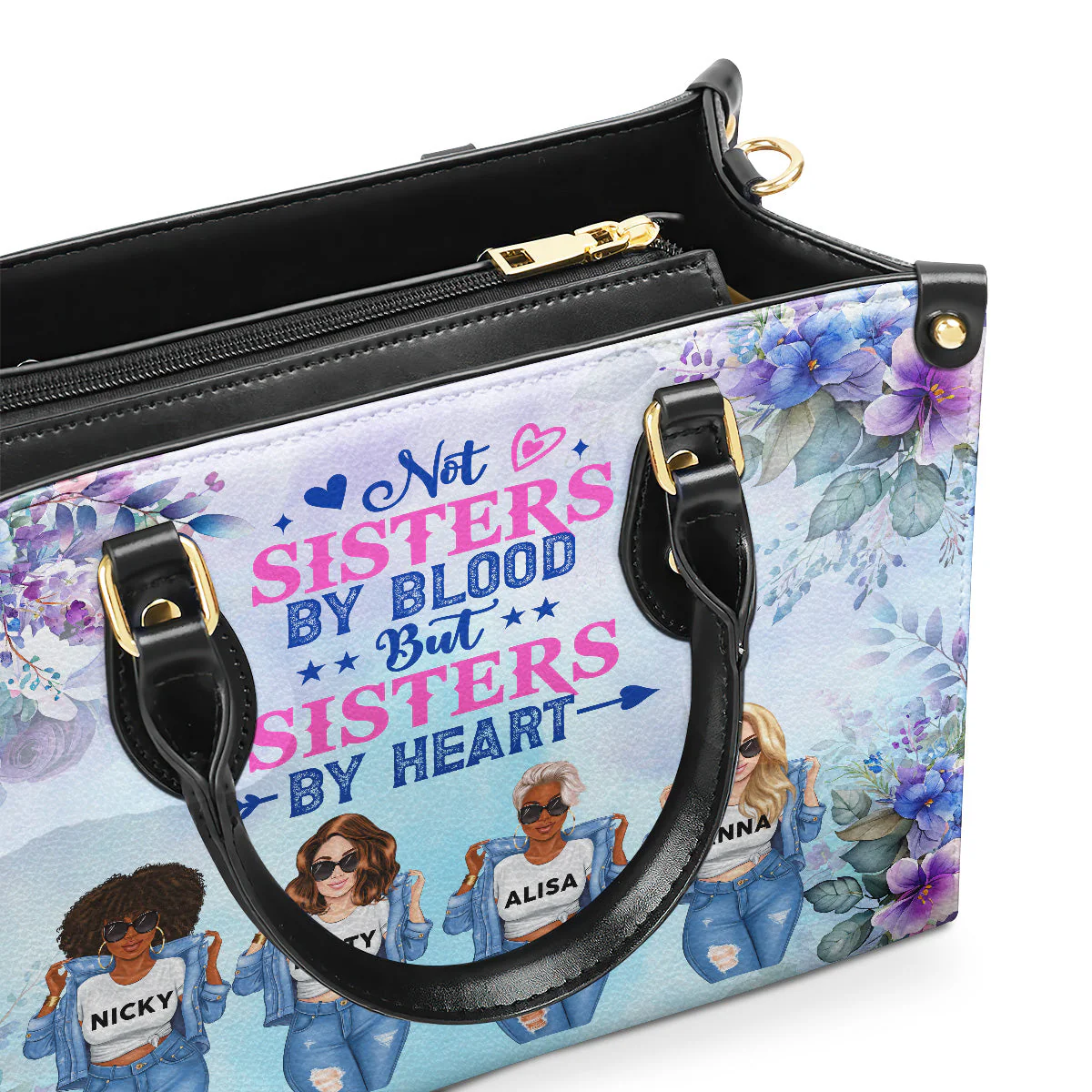 Not Sisters By Blood Sisters By Heart - Personalized Leather Handbag - Gift For Best Friends, Sisters HD95 - Image 3