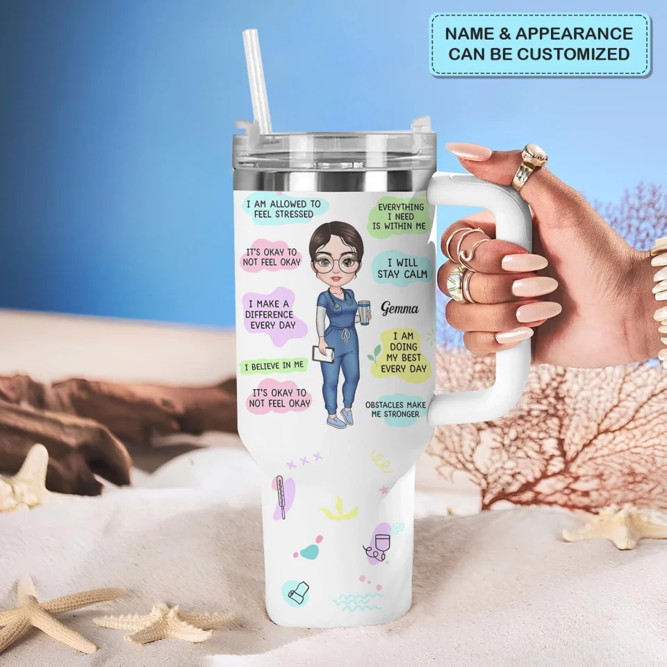 Nurse Daily Affirmations - Personalized Tumbler Cup With Straw - Gift For Nurse | NR4 HH01 - Image 3