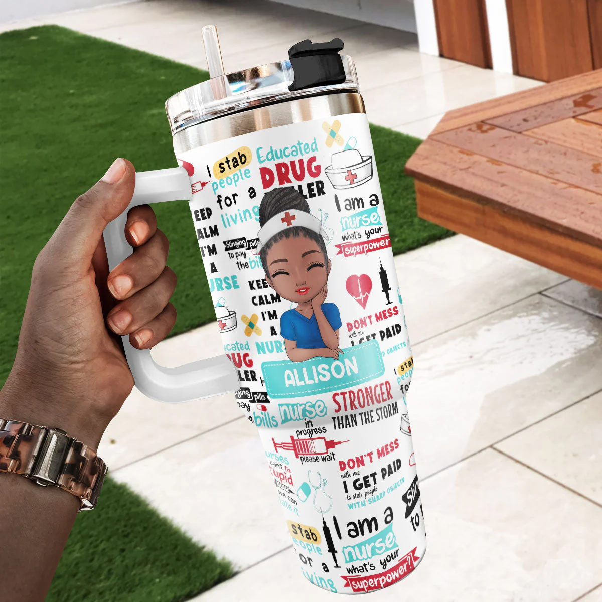 Nurse In Progress - Personalized Stainless Steel Tumbler - Gift For Nursing Students - Image 4