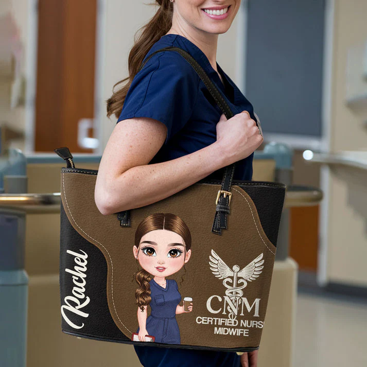 Nurse With Love - Personalized Leather Tote Bag - Gift For Nurse | NR4 HH01 - Image 3