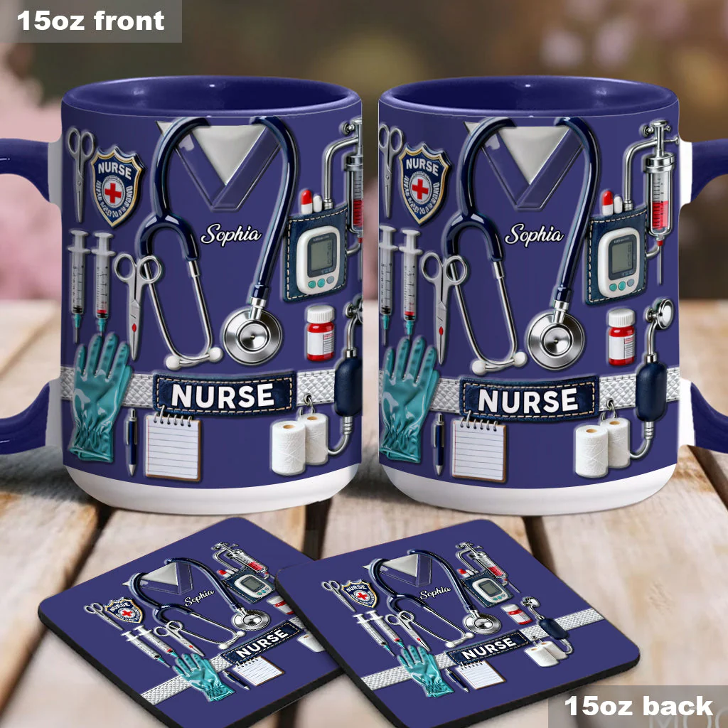 Nursing Is A Work Of Heart - Personalized Accent Mug - Gift For Nurse HN02 - Image 4