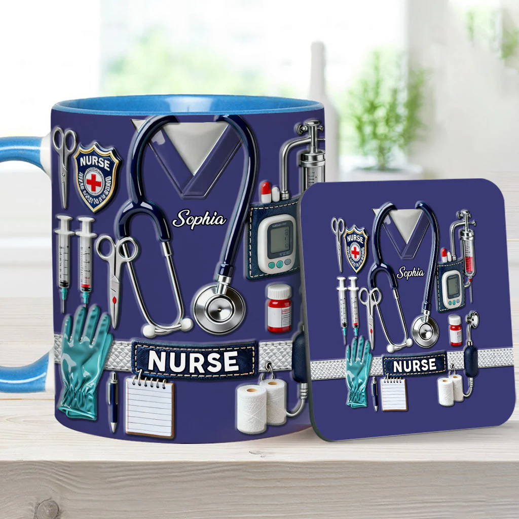 Nursing Is A Work Of Heart - Personalized Accent Mug - Gift For Nurse HN02 - Image 8
