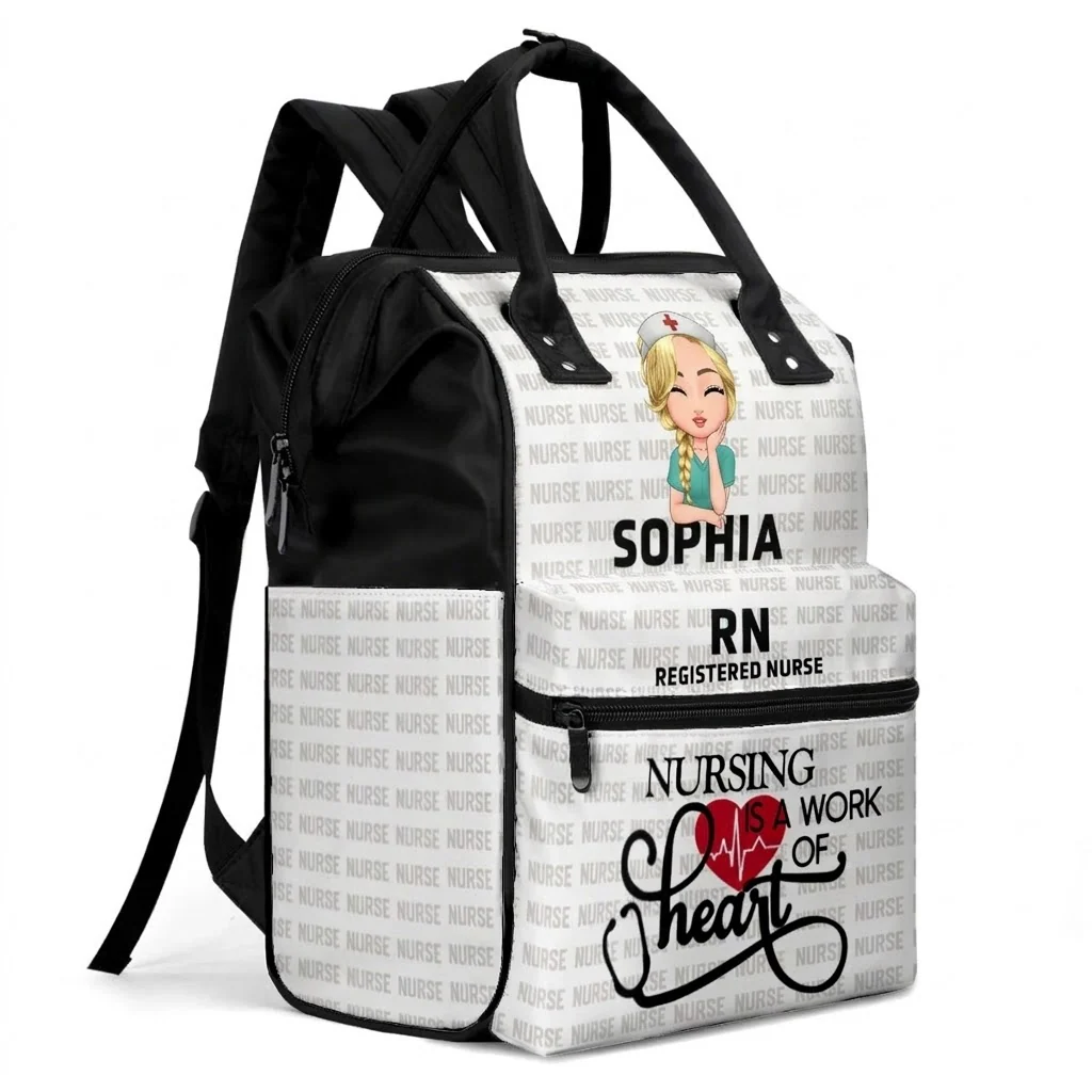 Nursing Is A Work Of Heart - Personalized Duckbilled Backpack - Gift For Nurse HN02 - Image 3