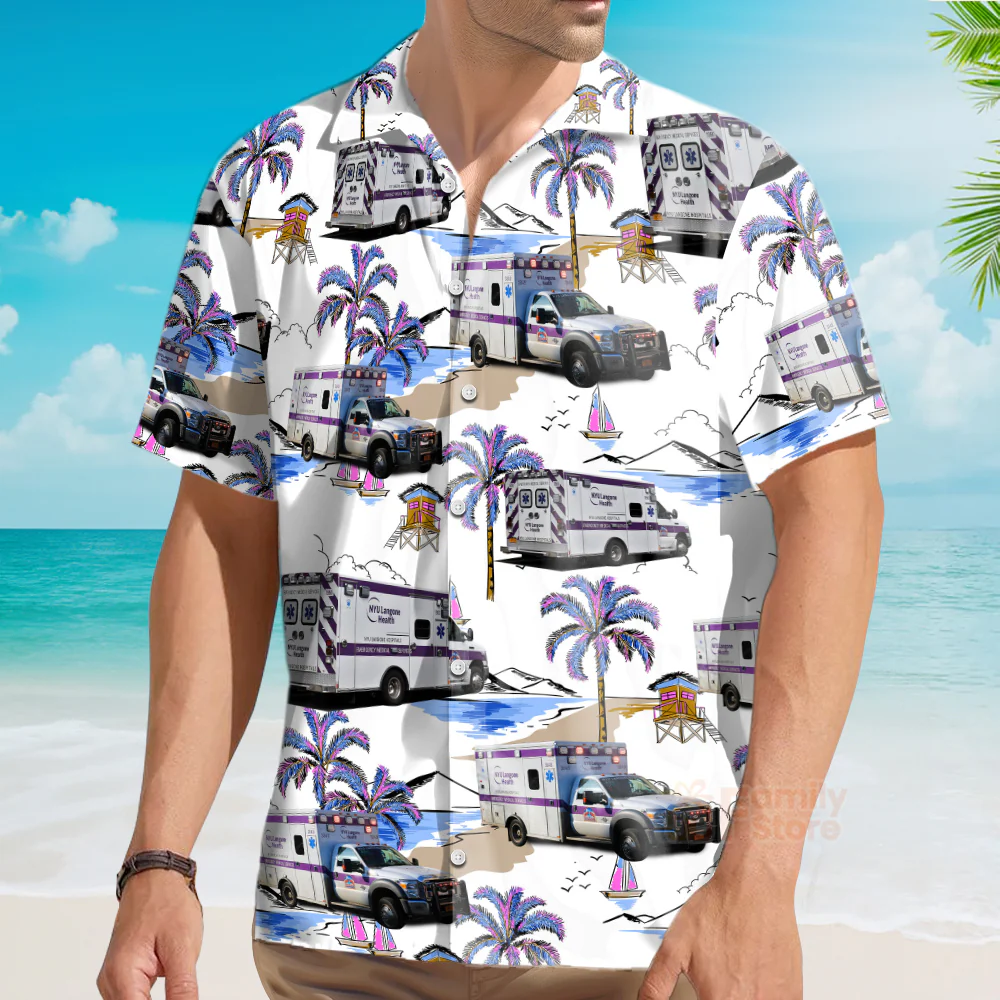 NYU Langone Health EMS Ambulance, New York City, New York Hawaiian Shirt - Image 4