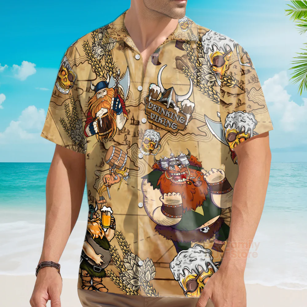 Oktoberfest Drinking Beer Viking Aloha Hawaiian Shirts For Men, Women - Image 3
