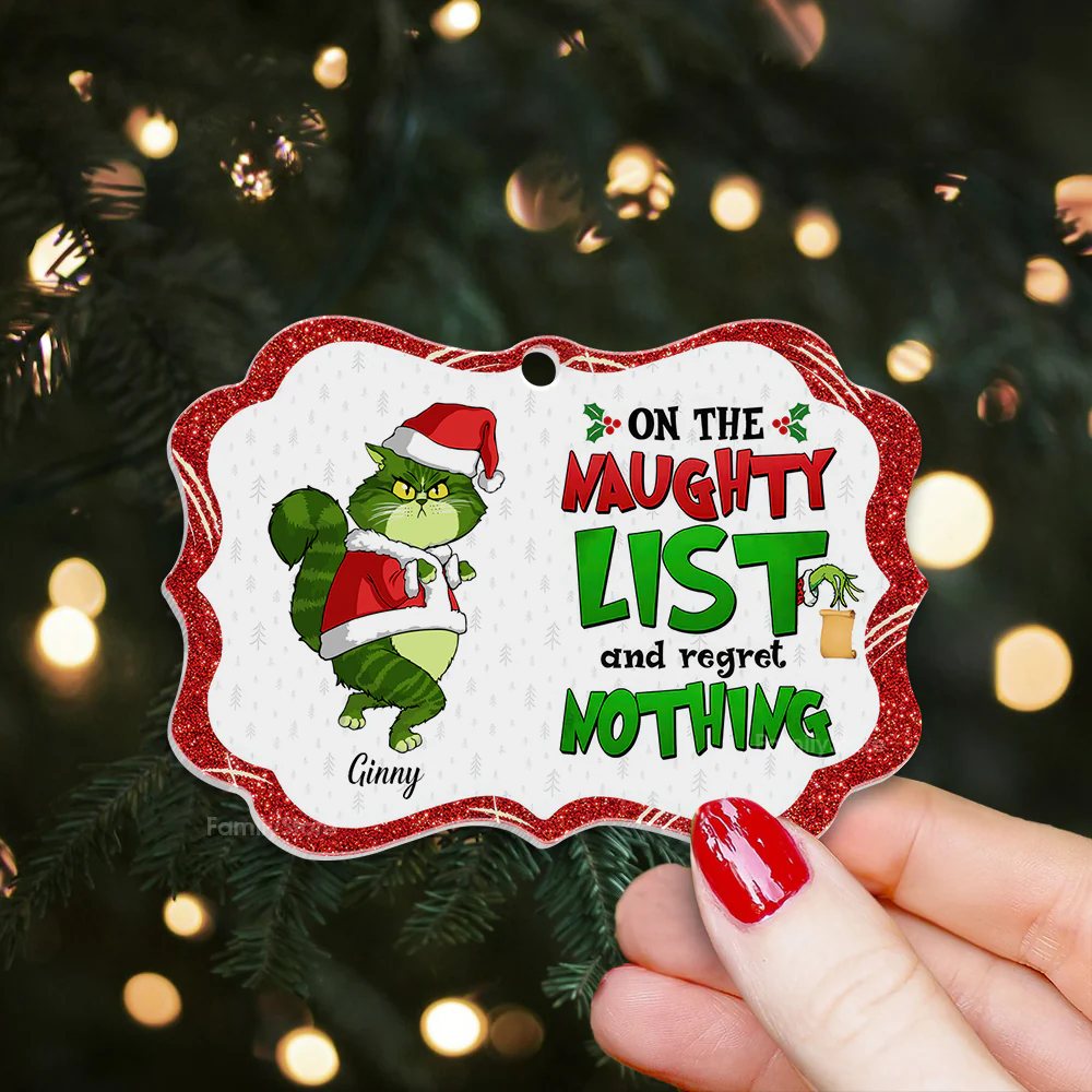 On The Maughty List And Regret Nothing Grinch Cats- Gift For Cat Lover, Pet Lovers - Personalized Acrylic Ornament - CL16 NH96 - Image 2