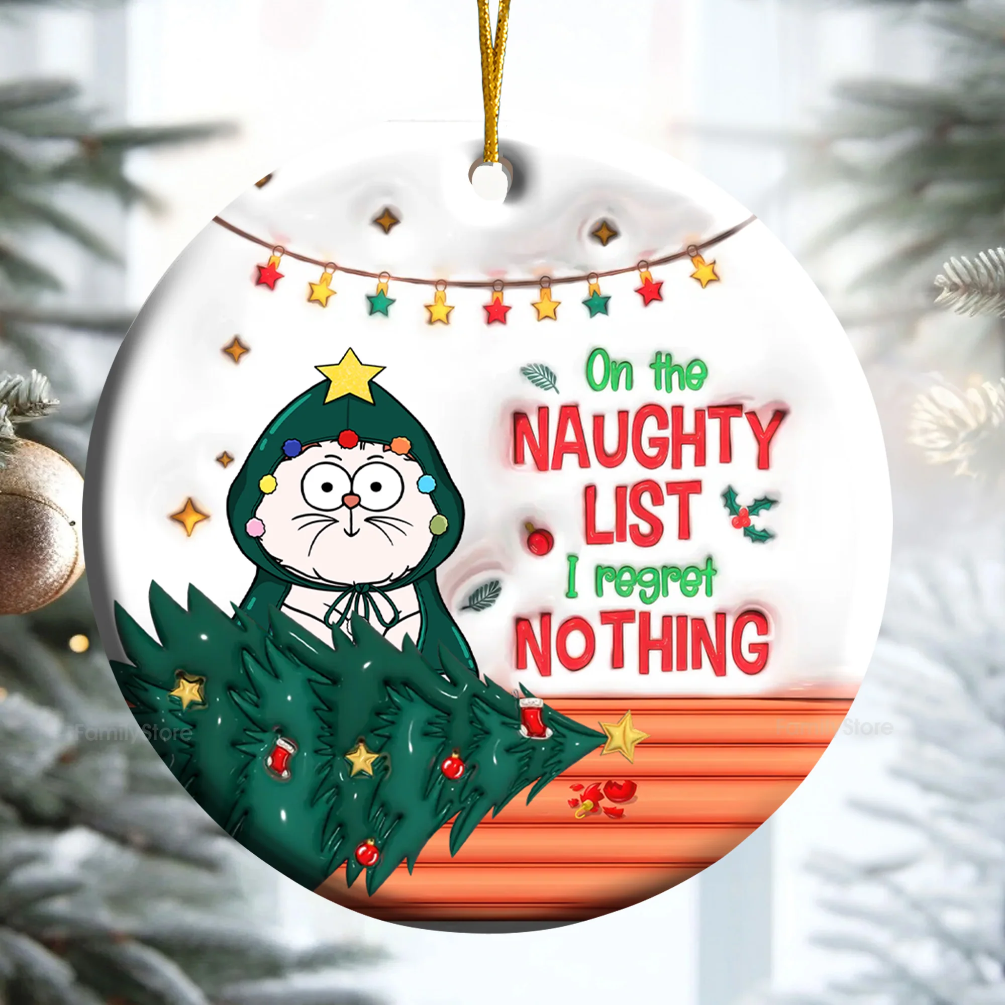 On The Naughty List I Regret Nothing - Gift For Cat Lover, Pet Lovers - Personalized Ceramic Ornament - CLP03 - Image 3