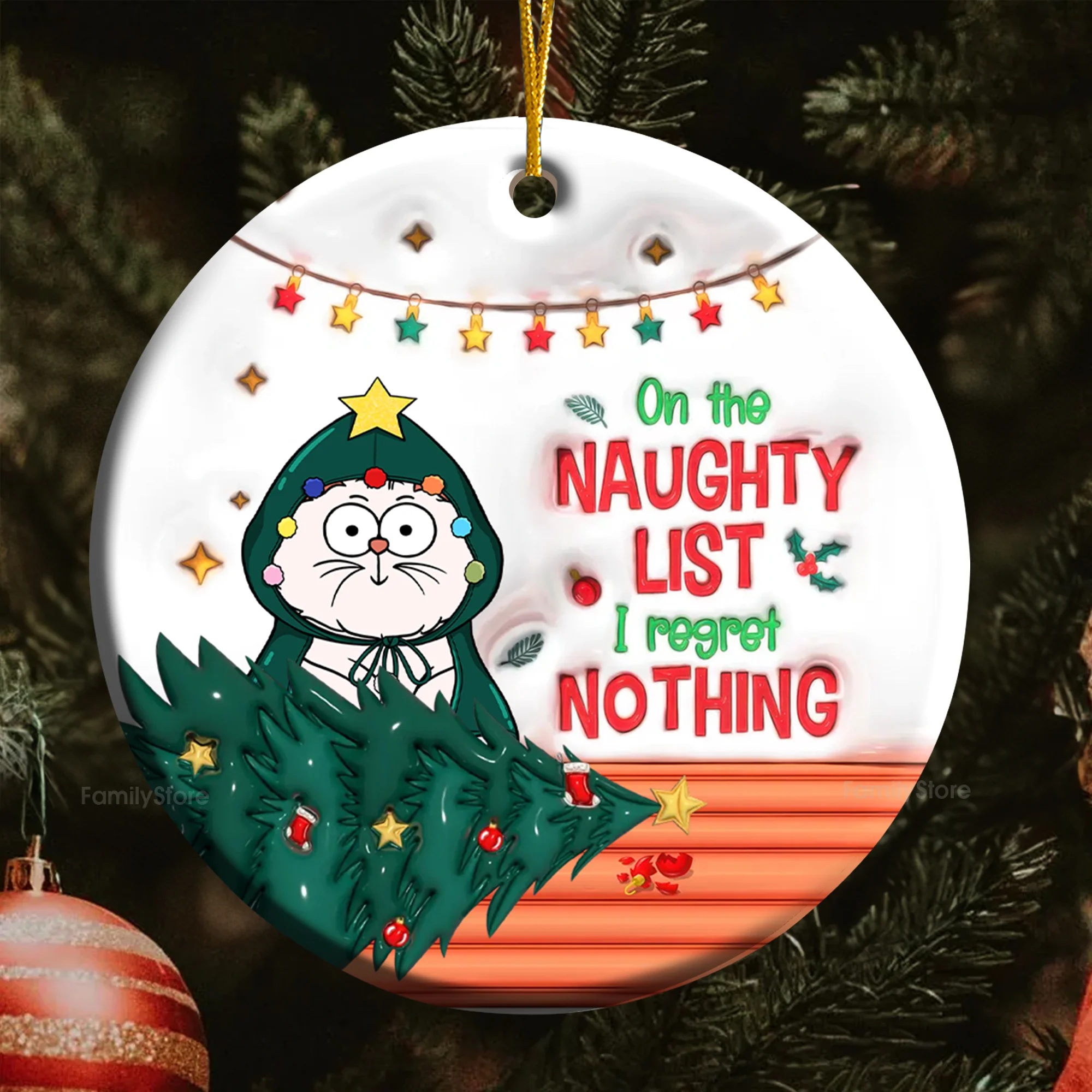 On The Naughty List I Regret Nothing - Gift For Cat Lover, Pet Lovers - Personalized Ceramic Ornament - CLP03 - Image 5
