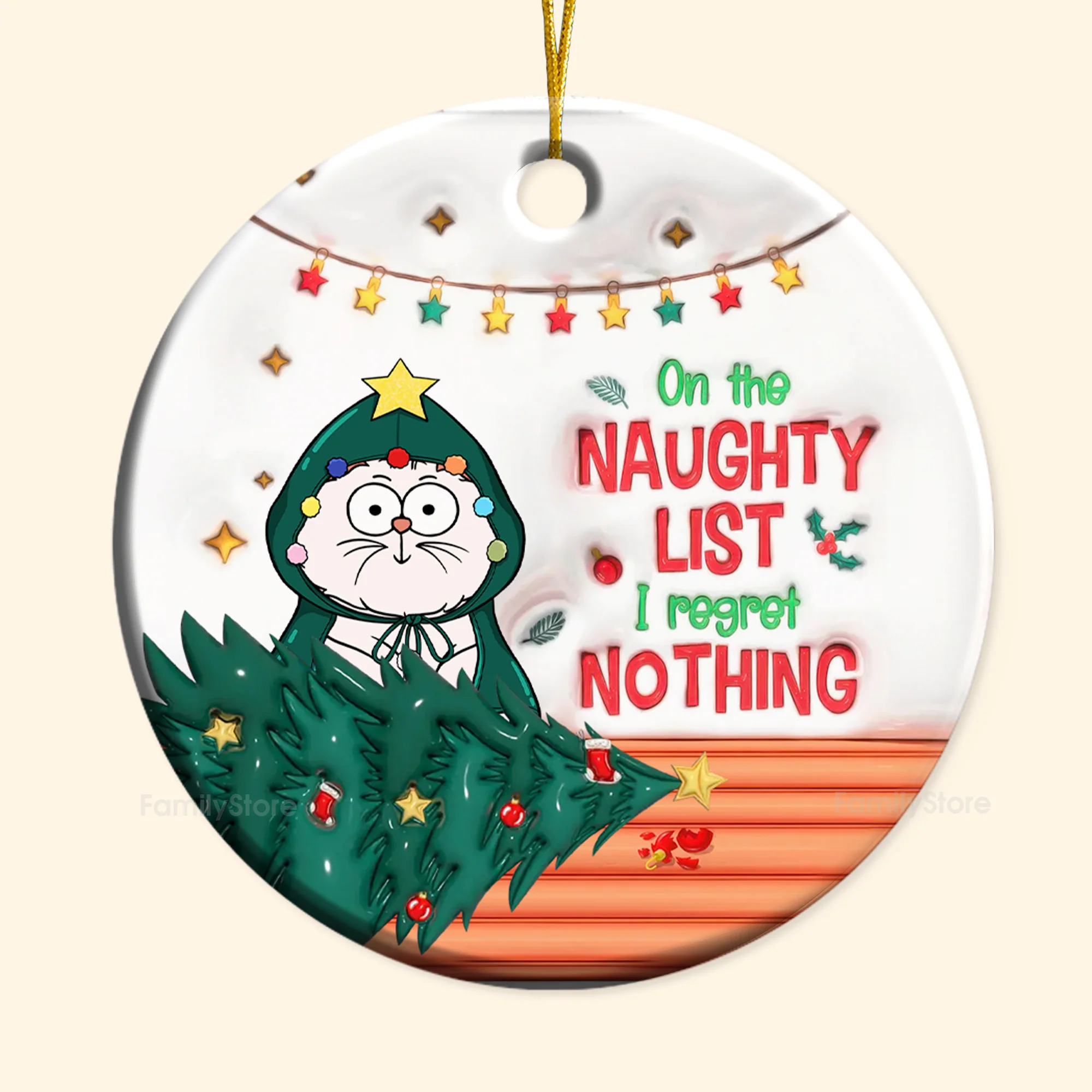 On The Naughty List I Regret Nothing - Gift For Cat Lover, Pet Lovers - Personalized Ceramic Ornament - CLP03 - Image 6