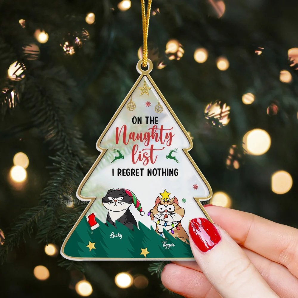 On The Naughty List, We Regret Nothing - Gift For Cat Lover, Pet Lovers - Personalized Acrylic Ornament NH96 - Image 2