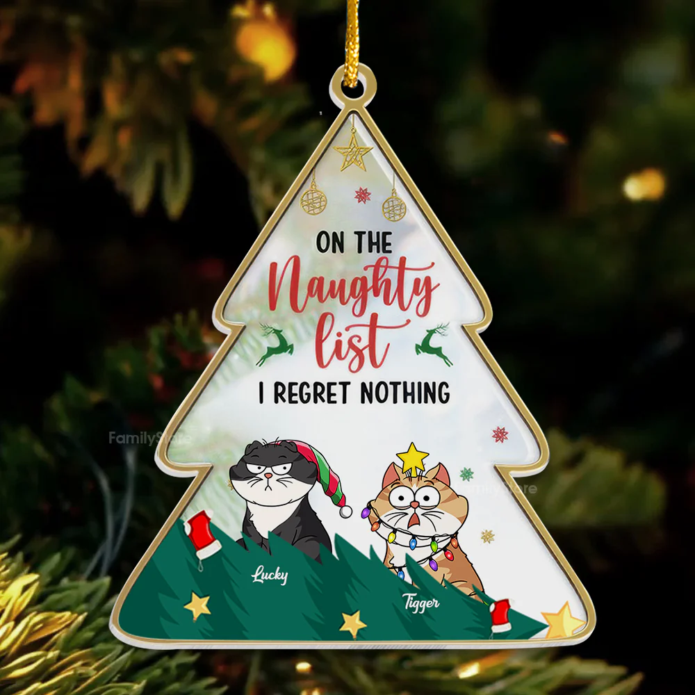 On The Naughty List, We Regret Nothing - Gift For Cat Lover, Pet Lovers - Personalized Acrylic Ornament NH96 - Image 3