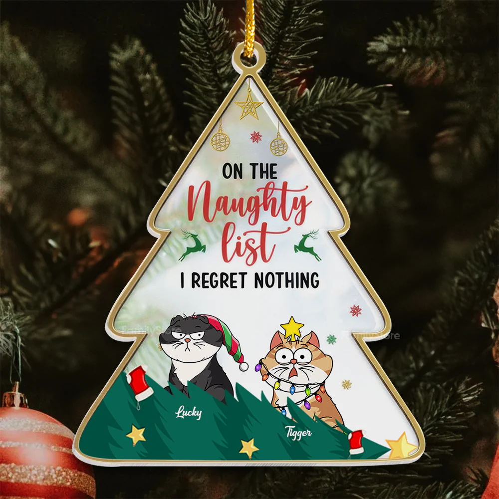 On The Naughty List, We Regret Nothing - Gift For Cat Lover, Pet Lovers - Personalized Acrylic Ornament NH96 - Image 4