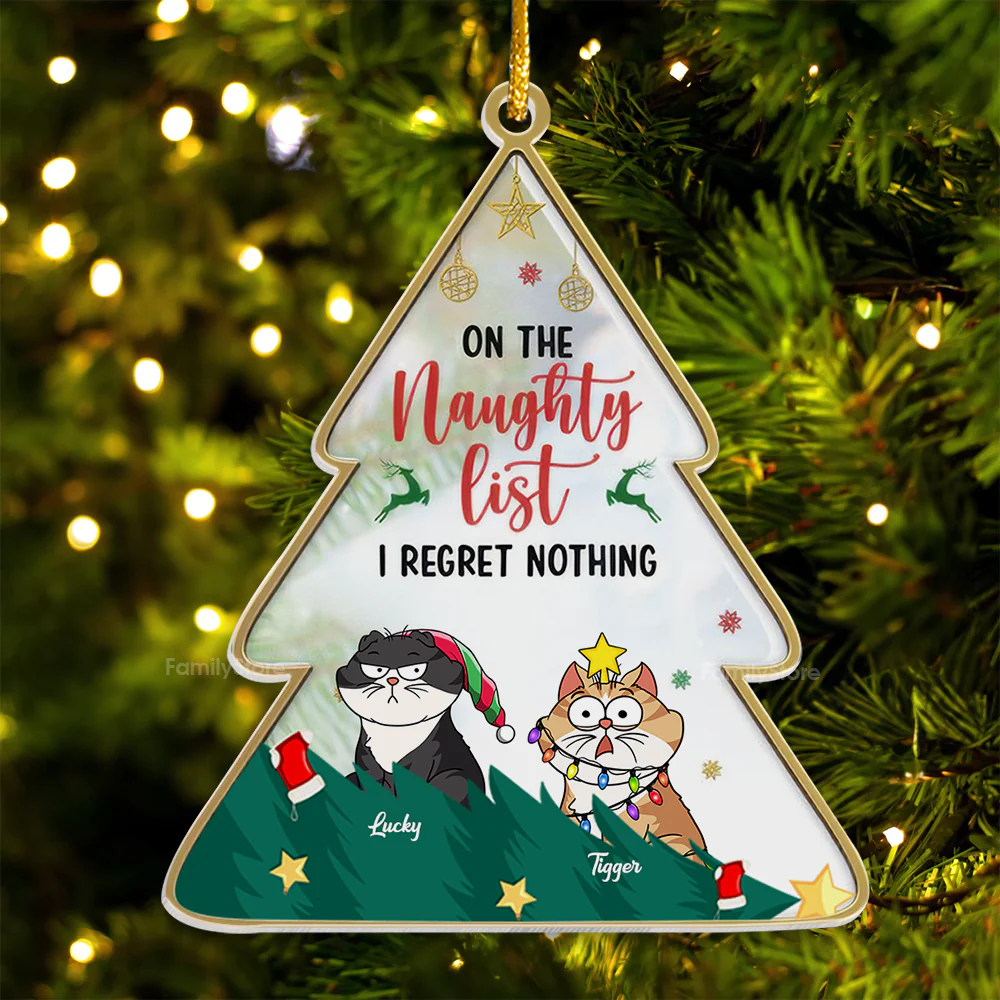On The Naughty List, We Regret Nothing - Gift For Cat Lover, Pet Lovers - Personalized Acrylic Ornament NH96 - Image 5