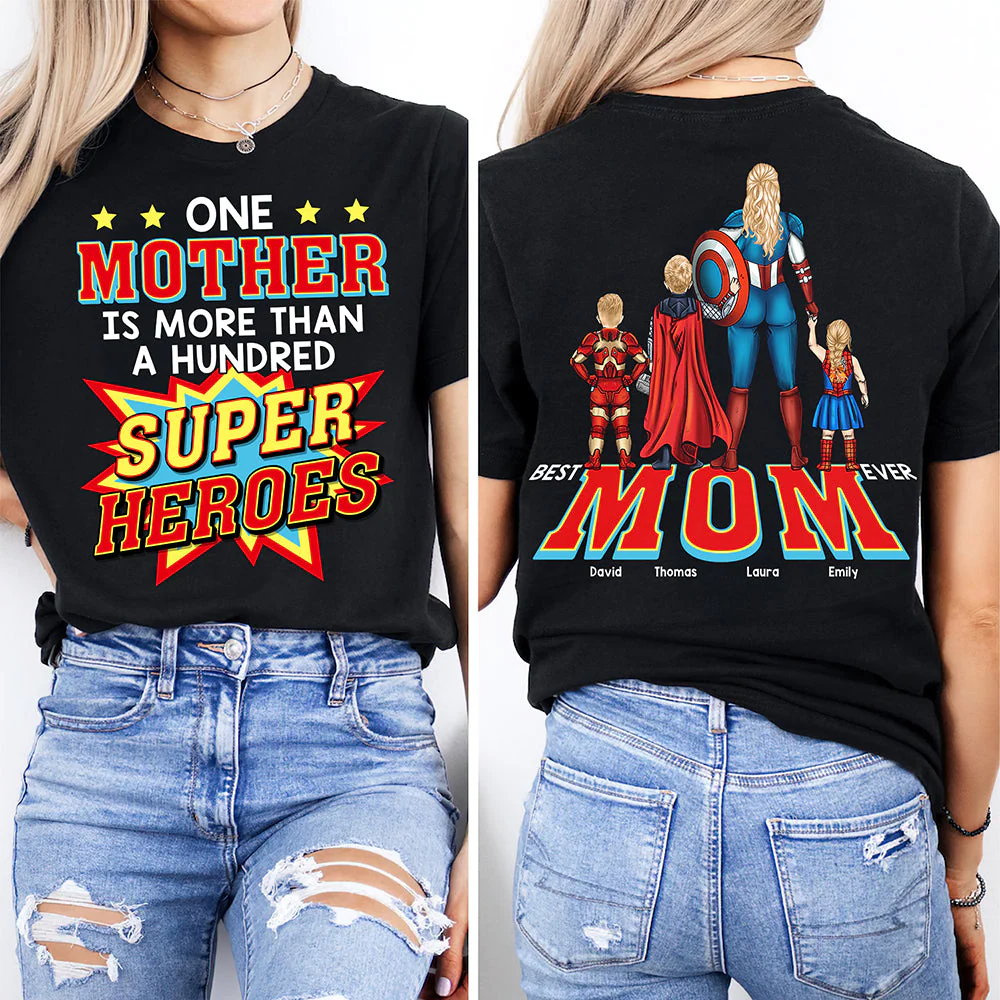 One Mother Is More Than A Hundred Super Heroes - Personalized Shirt 2 Side - Gift For Mom, Grandma | CL02 HN02 - Image 3