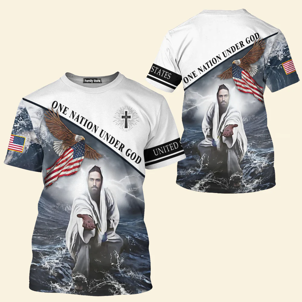 One Nation Under God Jesus Give His Hand T-shirt For Men And Women - Image 3