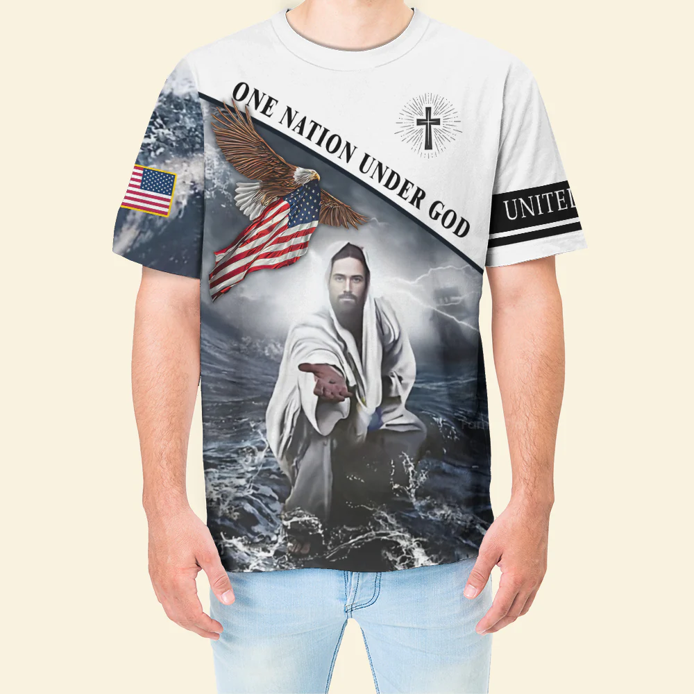 One Nation Under God Jesus Give His Hand T-shirt For Men And Women - Image 4