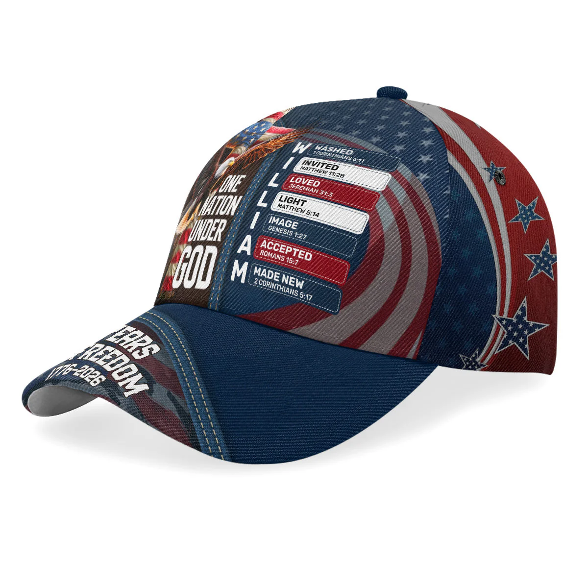 One Nation Under God - Personalized Classic Cap - 250 Years Of Independence Day Gift For Christian BA01 - Image 2