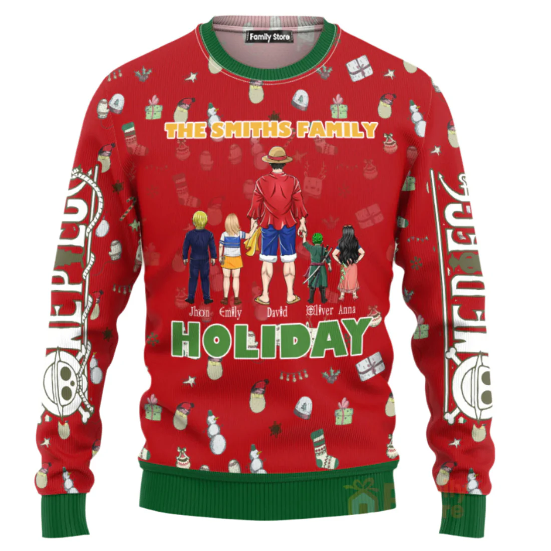 One Piece Family Happy Holidays - Personalized Ugly Sweatshirt - Gift for Dad, Grandpa, Husband, CL11 NH96