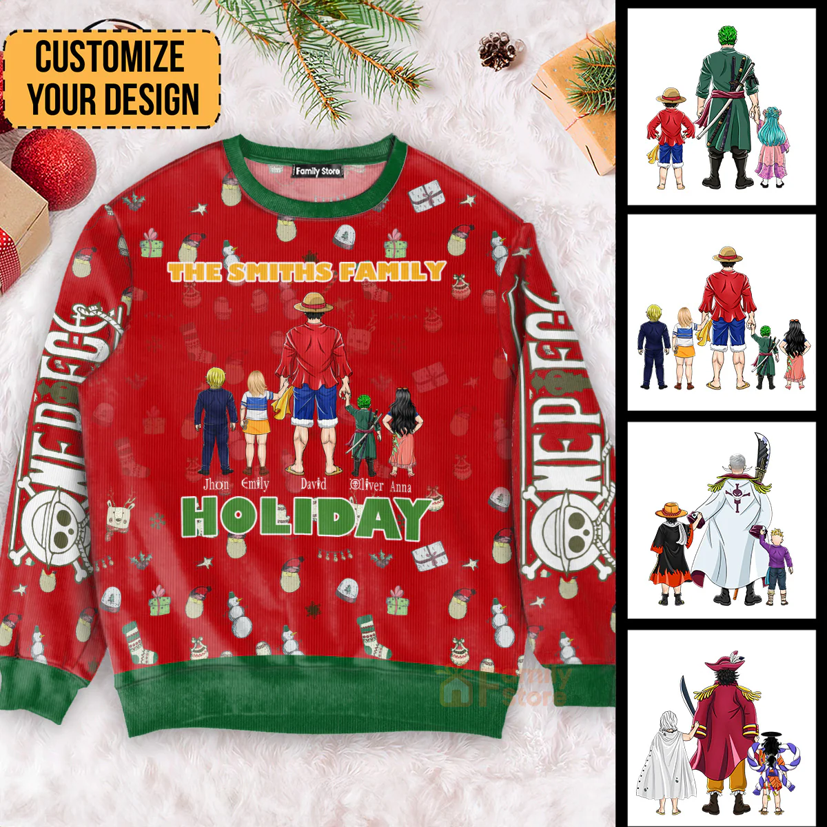 One Piece Family Happy Holidays - Personalized Ugly Sweatshirt - Gift for Dad, Grandpa, Husband, CL11 NH96 - Image 3