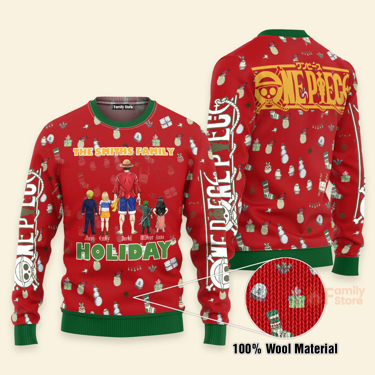 One Piece Family Happy Holidays - Personalized Ugly Sweatshirt - Gift for Dad, Grandpa, Husband, CL11 NH96 - Image 5