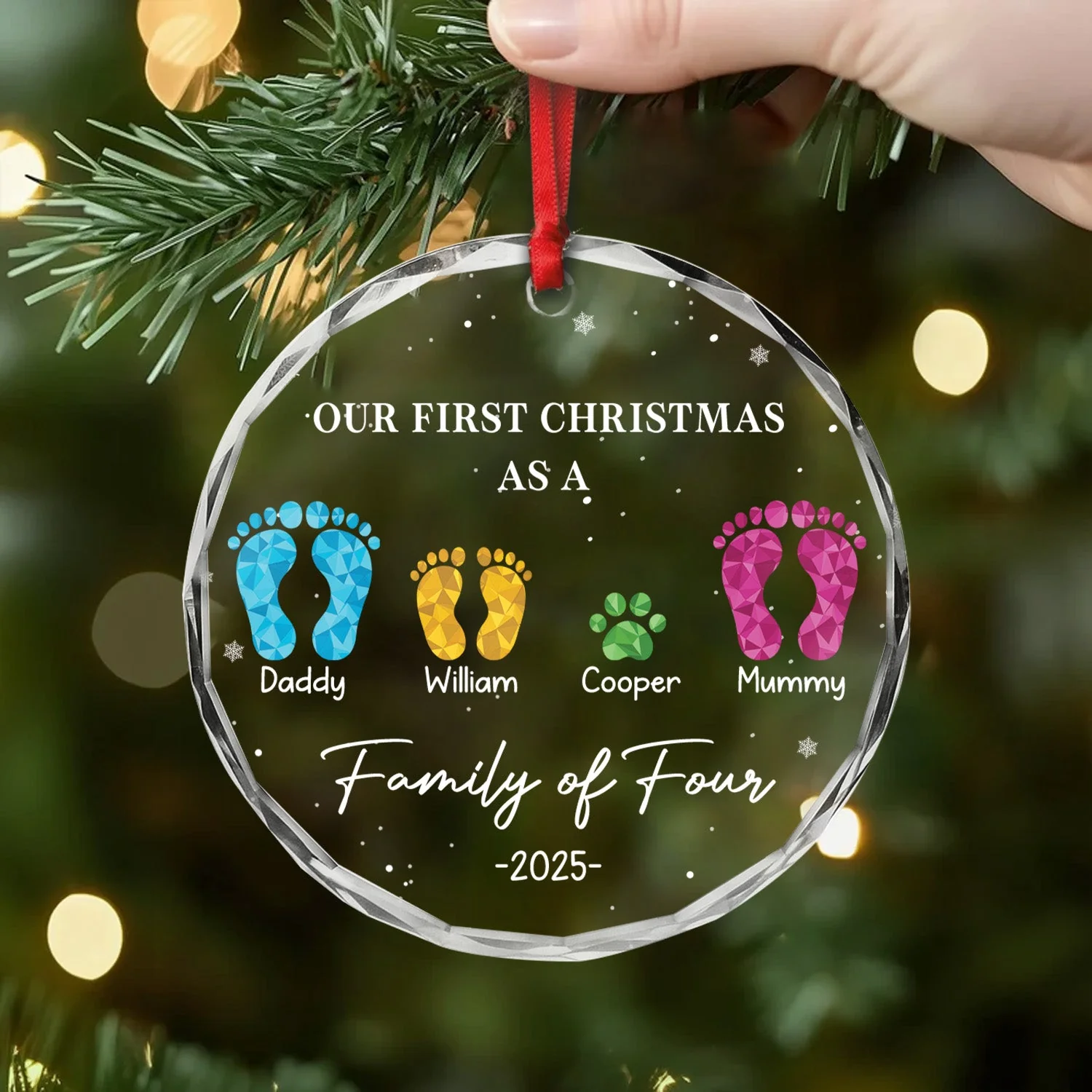 Our First Christmas As A Family Of Four - Personalized Glass Ornament - Christmas Gifts For Family NL122 - Image 2