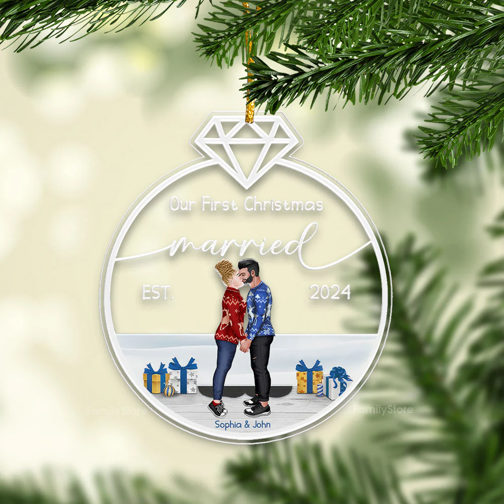 Our First Christmas Married - Gift for Couples - Personalized Acrylic Ornament - CL30 NH96 - Image 2