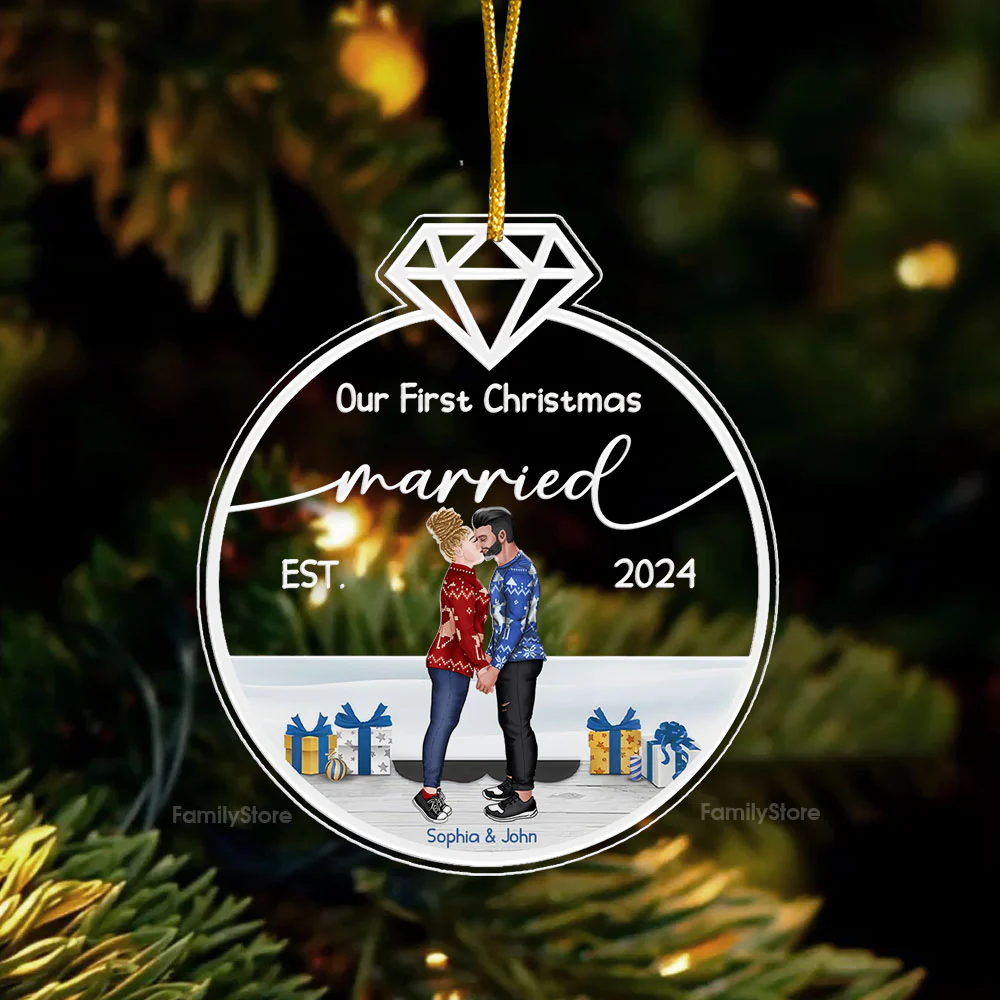 Our First Christmas Married - Gift for Couples - Personalized Acrylic Ornament - CL30 NH96 - Image 4