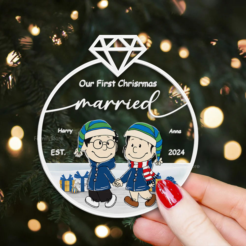 Peanu Our First Christmas Married Peanut - Personalized Acrylic Ornament - Gift For Couple, Husband Wife - CL43 NH96 - Image 2