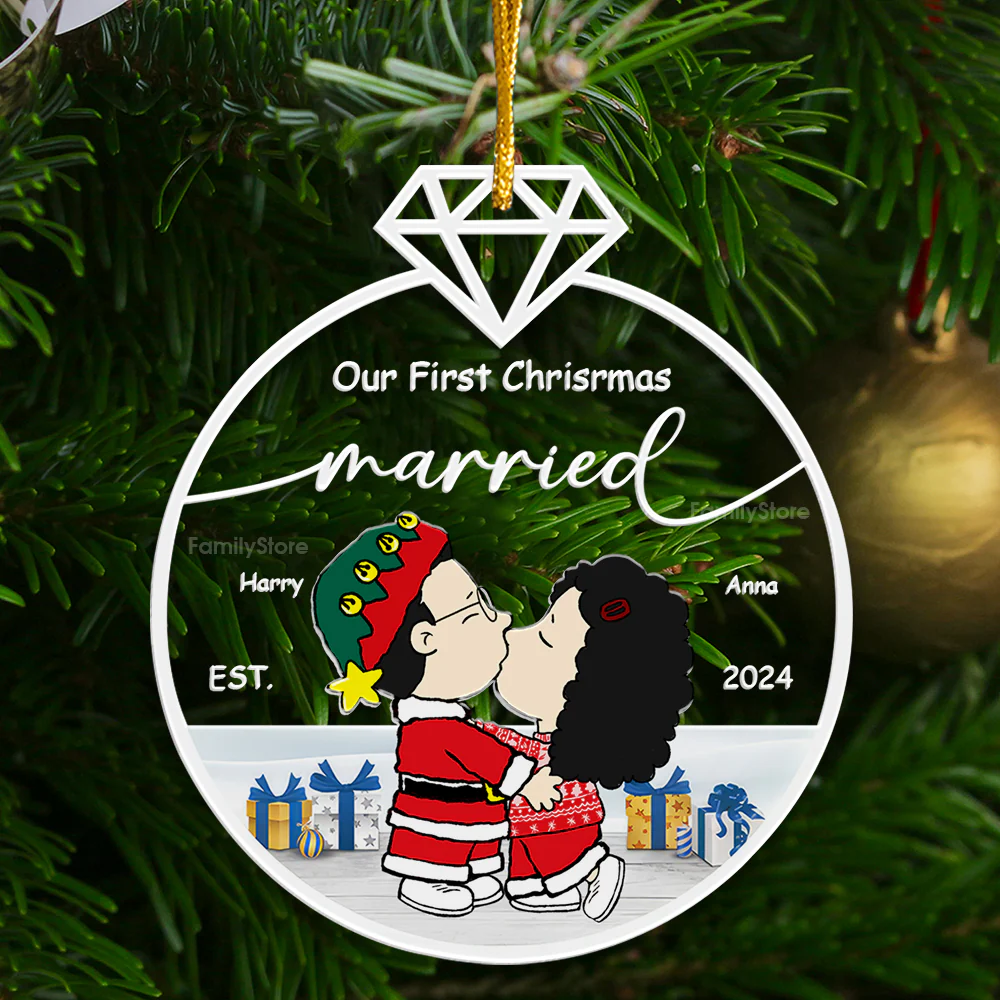 Our First Christmas Married Peanut - Personalized Acrylic Ornament - Gift For Couple, Husband Wife, Anniversary, Engagement, Wedding, Marriage Gift - CL45 NH96 - Image 3