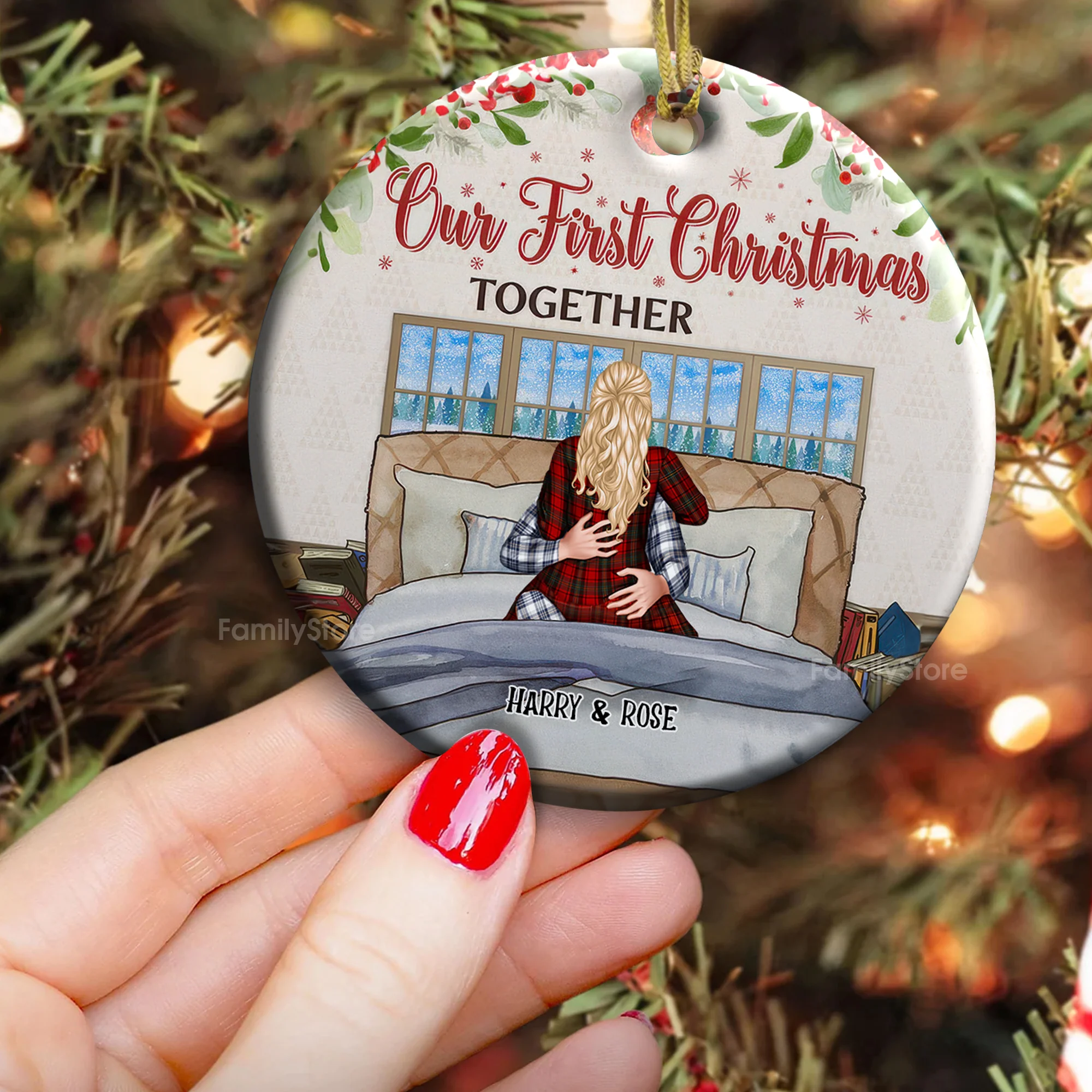 Our First Christmas Together - Gift for Couples - Personalized Ceramic Ornament - CL28 NH96 - Image 3