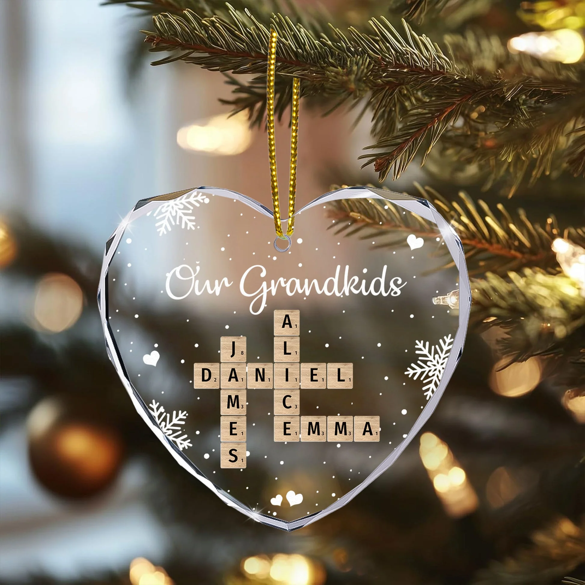 Our Grandkids Scrabble - Personalized Heart Glass Ornament TD118 - Image 2