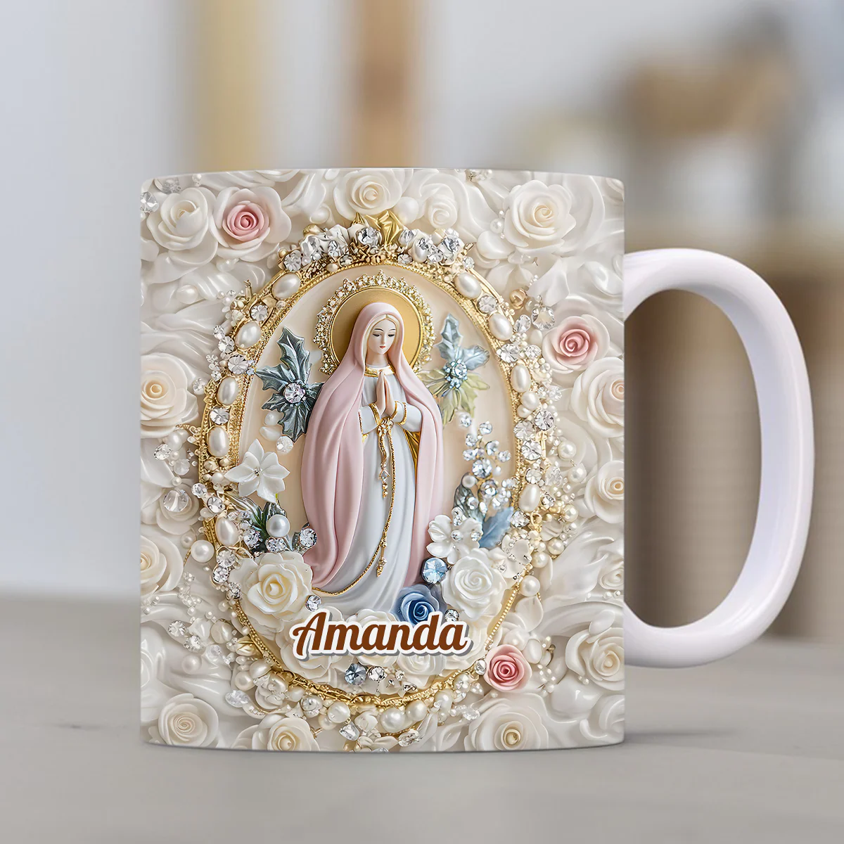 Our Lady of Grace - Personalized White Edge-to-Edge Mug - Christian Gift For Mom, Grandma