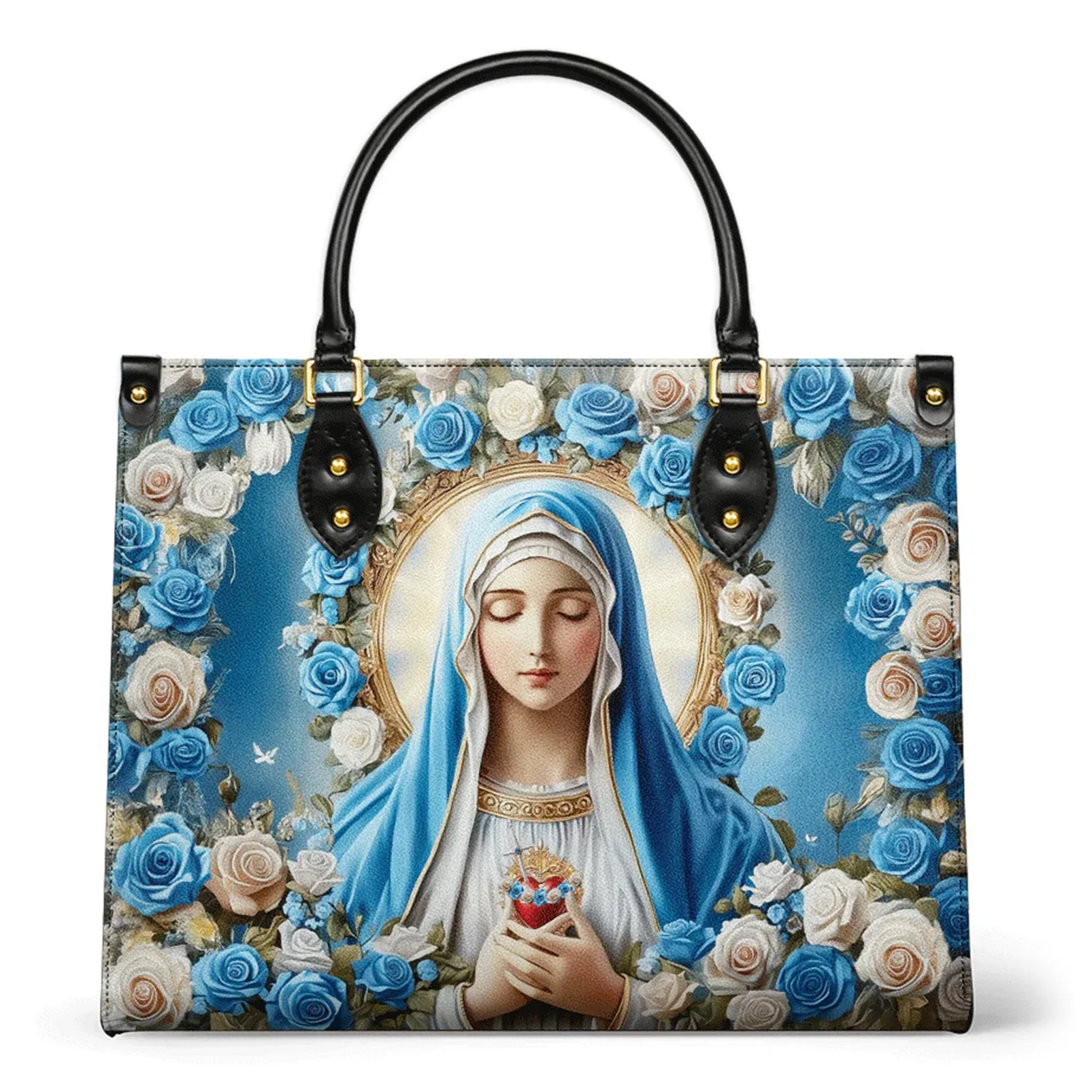 Our Lady Of Grace With Blue Rose - Christian Leather Handbag