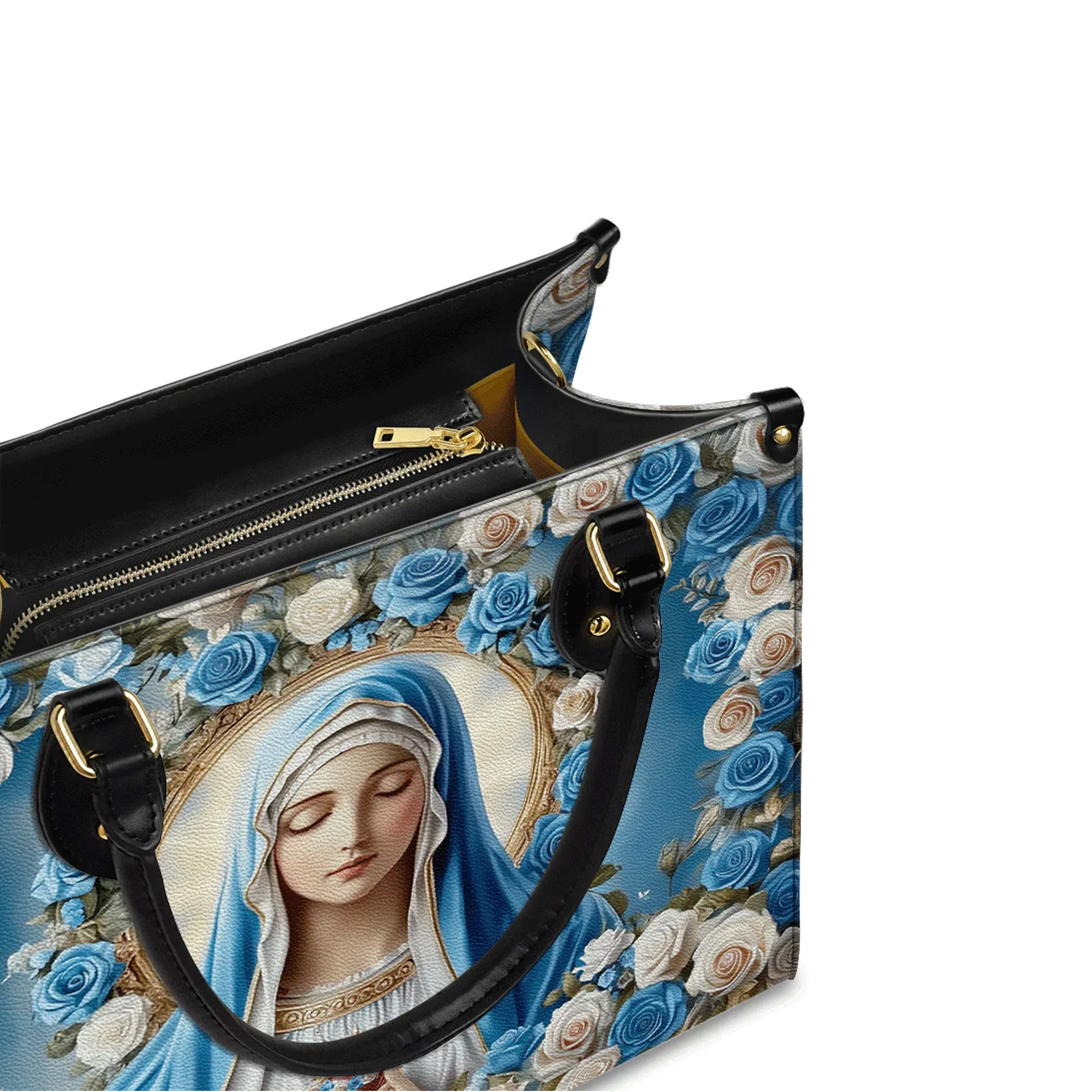 Our Lady Of Grace With Blue Rose - Christian Leather Handbag - Image 2