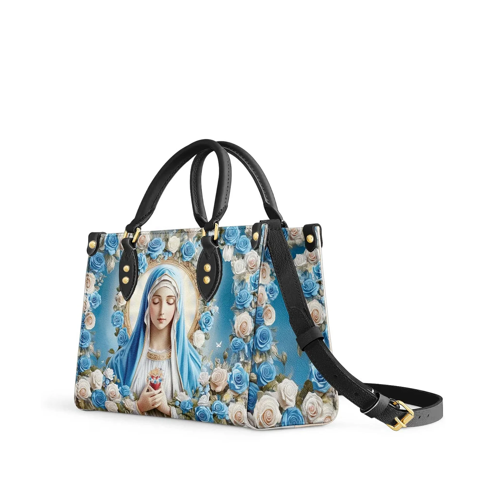 Our Lady Of Grace With Blue Rose - Christian Leather Handbag - Image 3