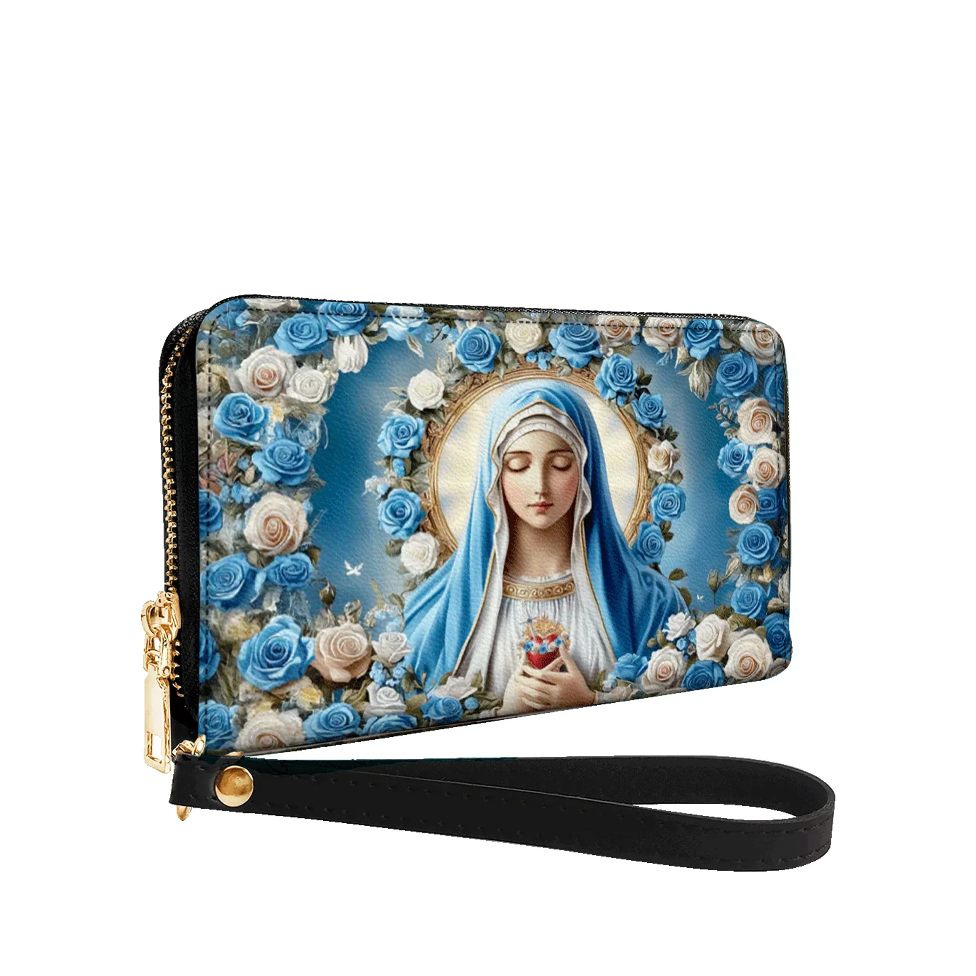 Our Lady Of Grace With Blue Rose - Christian Leather Wallet - Image 2