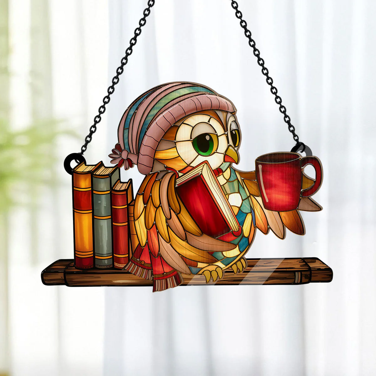 Owl And Book - Personalized Window Hanging Suncatcher - Image 4