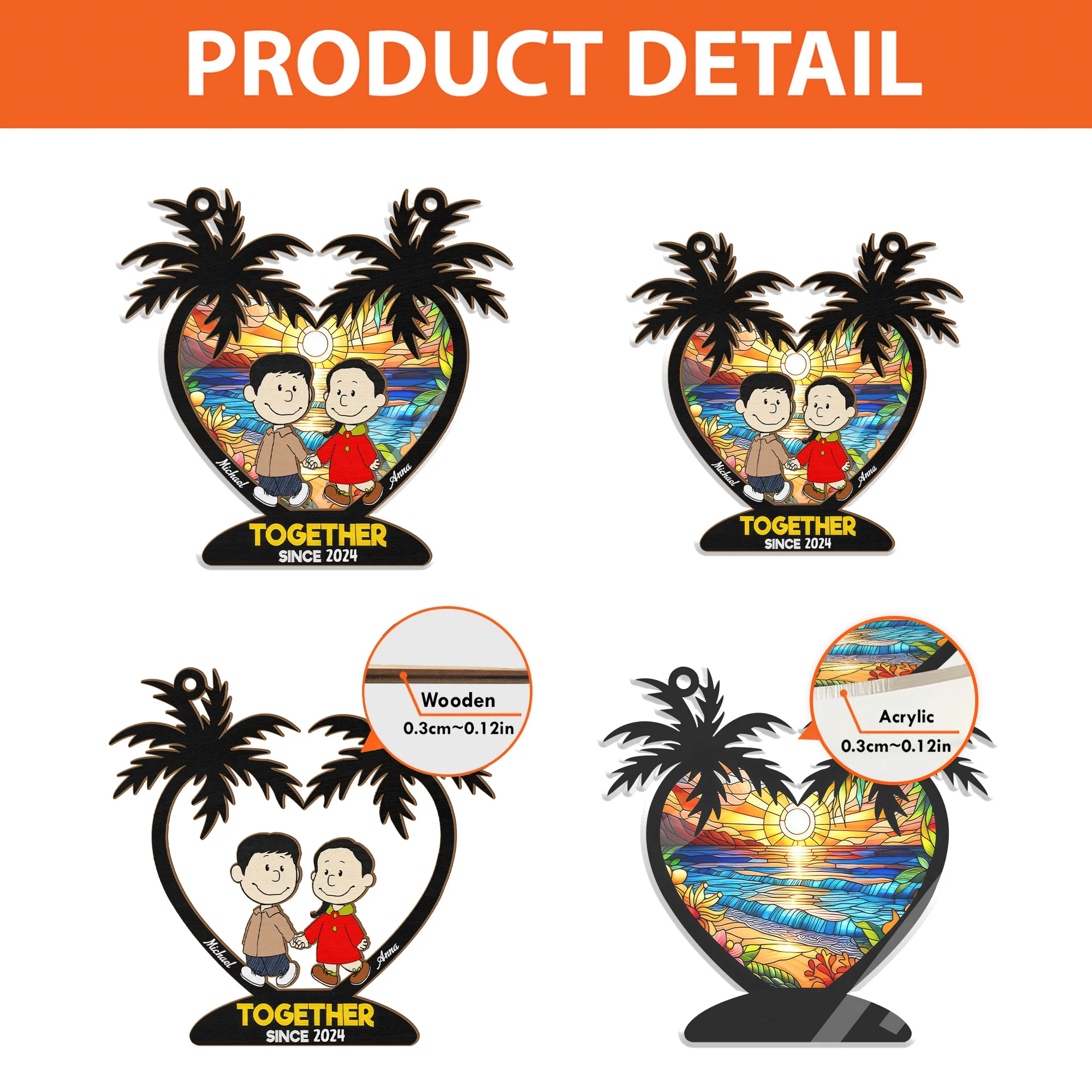 Palm Tree Together Since 2024 Peanut - Personalized Window Hanging Suncatcher Ornament - Gift For Couple, Husband Wife | CL43 NH96 - Image 4